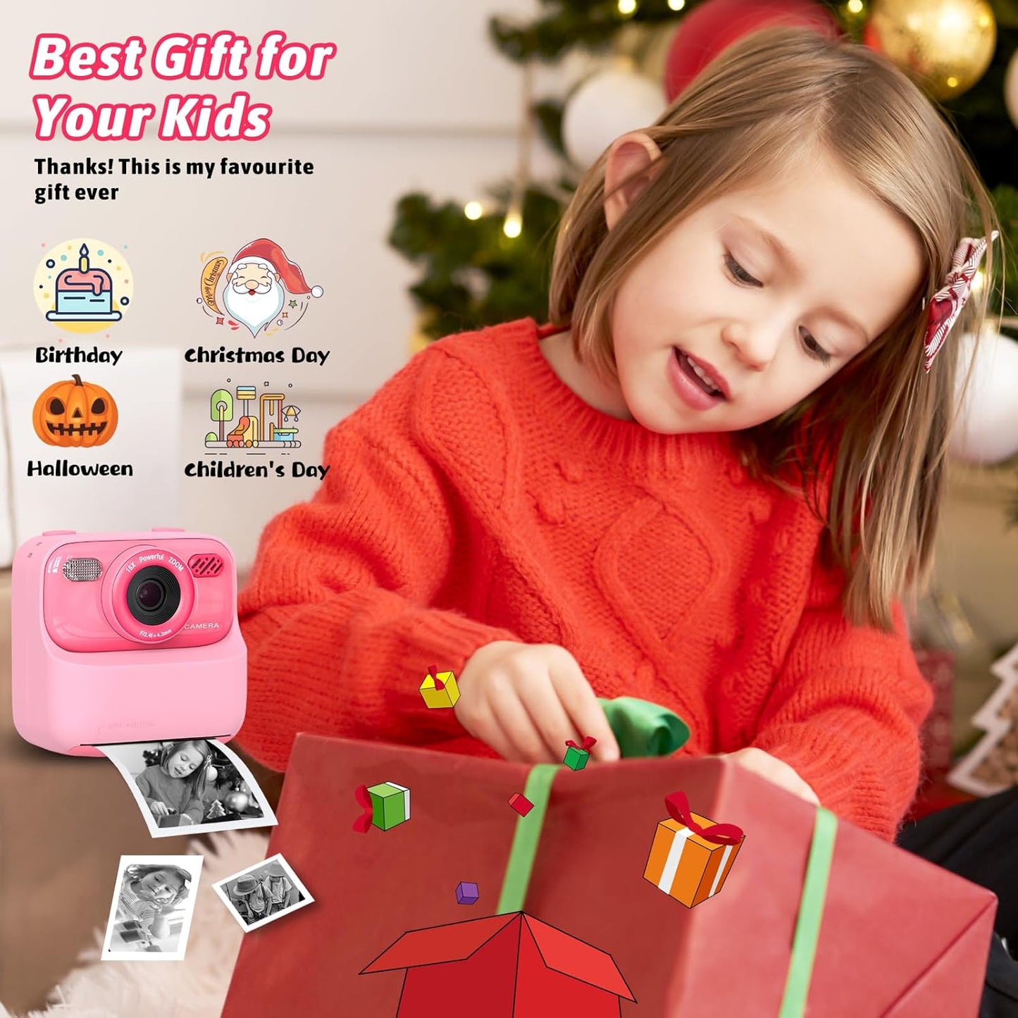 Kids Instant Digital Cameras for Boys and Girls, 1080P HD Dual-Lens Selfie Digital Camera with Print Paper & 32G Card, Christmas Birthday Gifts Toys for Toddler and Teenagers Age 3-16 Years Old