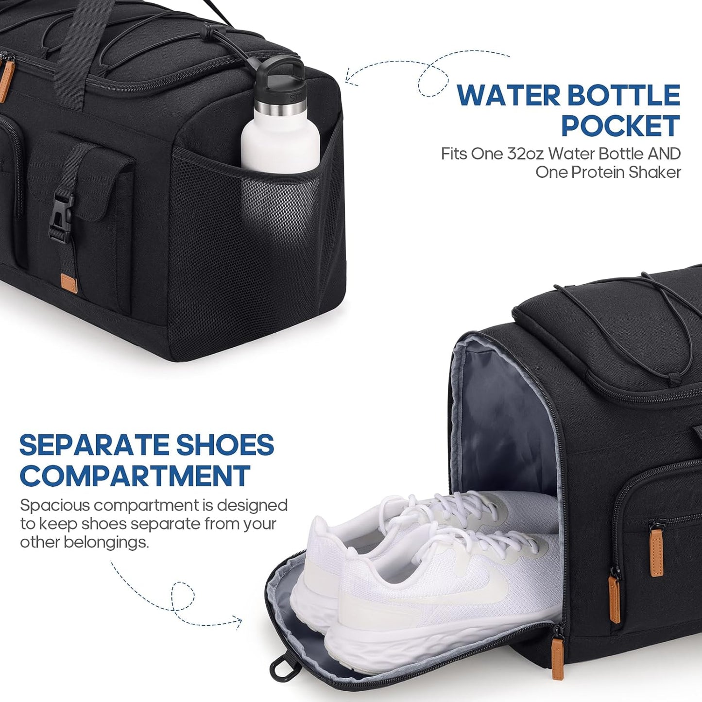 Gym Bag for Men and Women with Shoe & Laptop Compartment, 3-in-1 Sports Travel Duffel Bag Anti-Theft Weekender Carry-On Backpack for Airplane & Workout, Overnight Travel Bag,35L (Black, Medium)