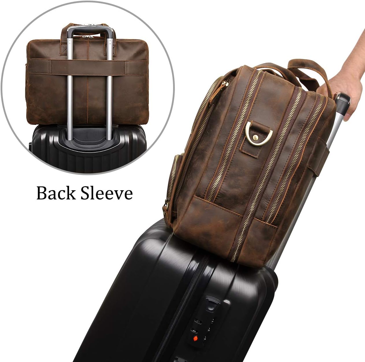 Augus Business Travel Briefcase Genuine Leather Duffel Bags for Men Laptop Bag fits 15.6 inches Laptop