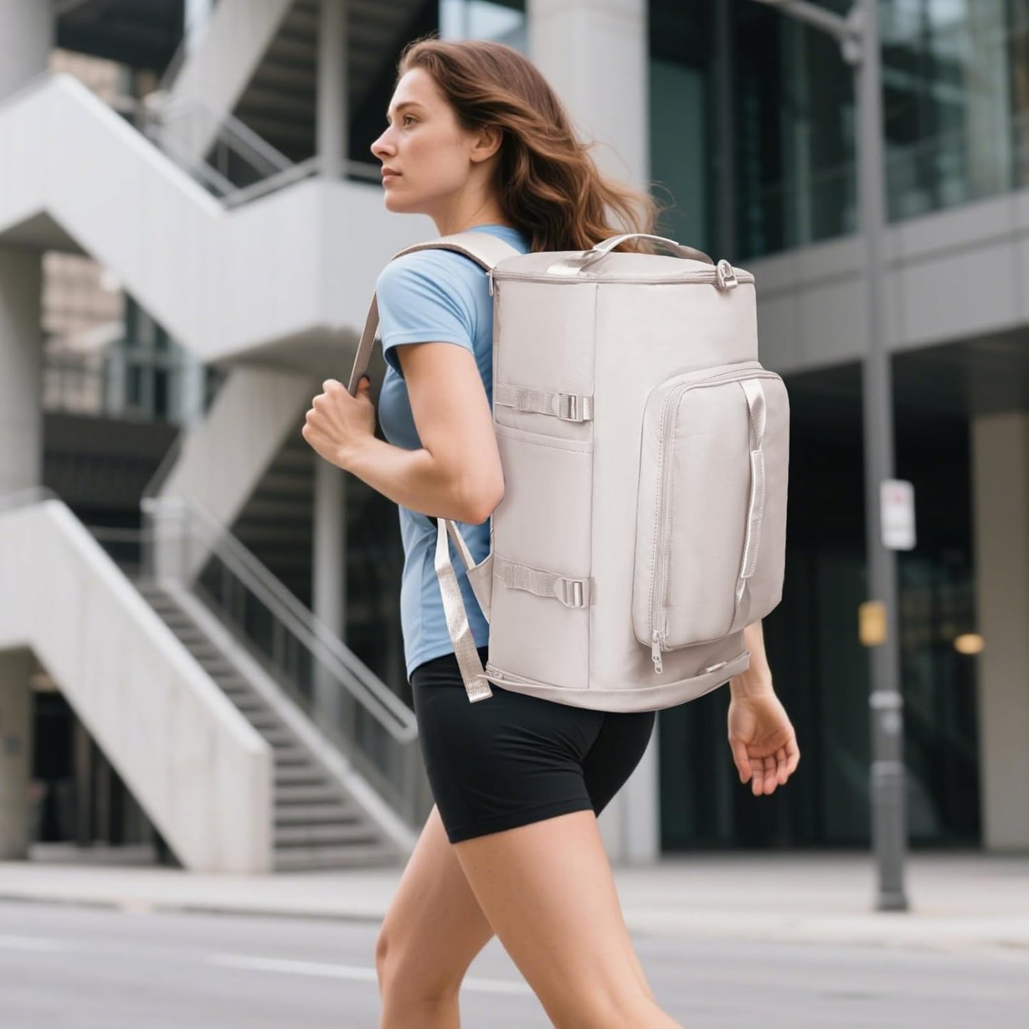 Gym Bag with Shoes Compartment and Wet Pocket - Sports Duffle for Men and Women, Travel Backpack Weekender Overnight Bag Beige - MIYCOO