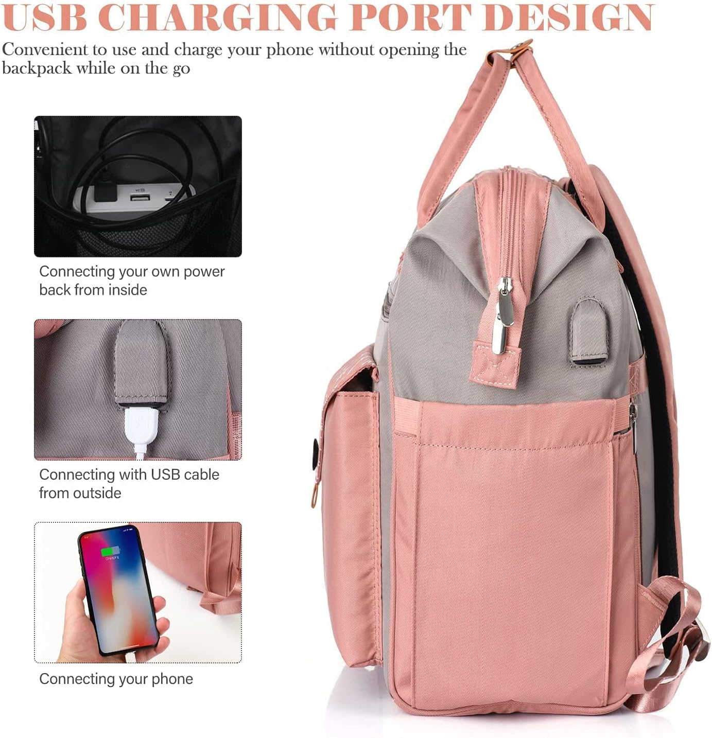 17.3 Inch Laptop Backpack for Women, Travel Anti Theft School Backpack with USB Charging Port, Water Resistant College School Computer Bag Gifts for Women, Girls, Teacher