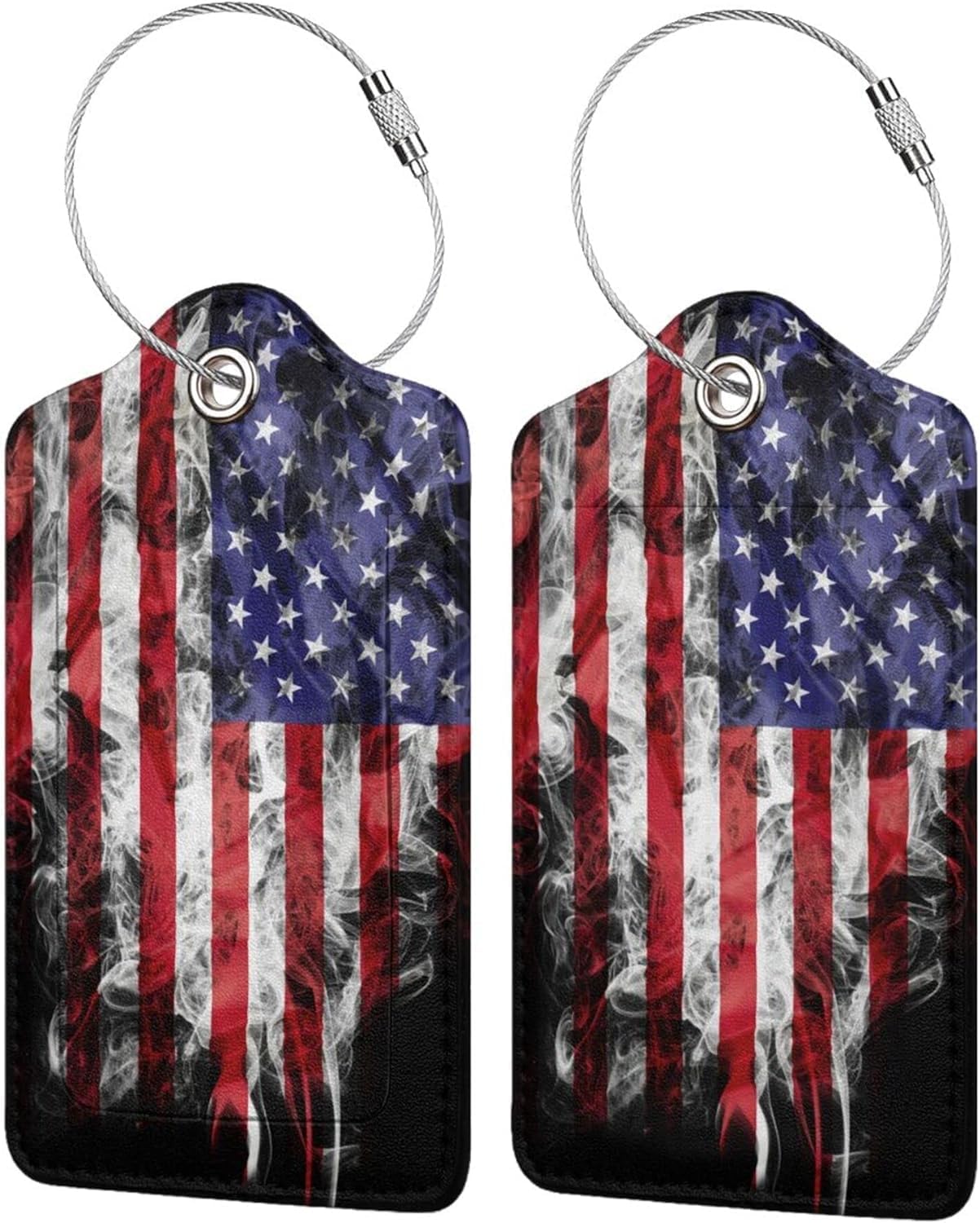 2 Pack American Flag Luggage Tags for Suitcases Unique Us Leather Luggage Tags Identifiers Privacy Cover Id Label with Stainless Steel Loop for Women Men Boys Girls Travel (American Flag)