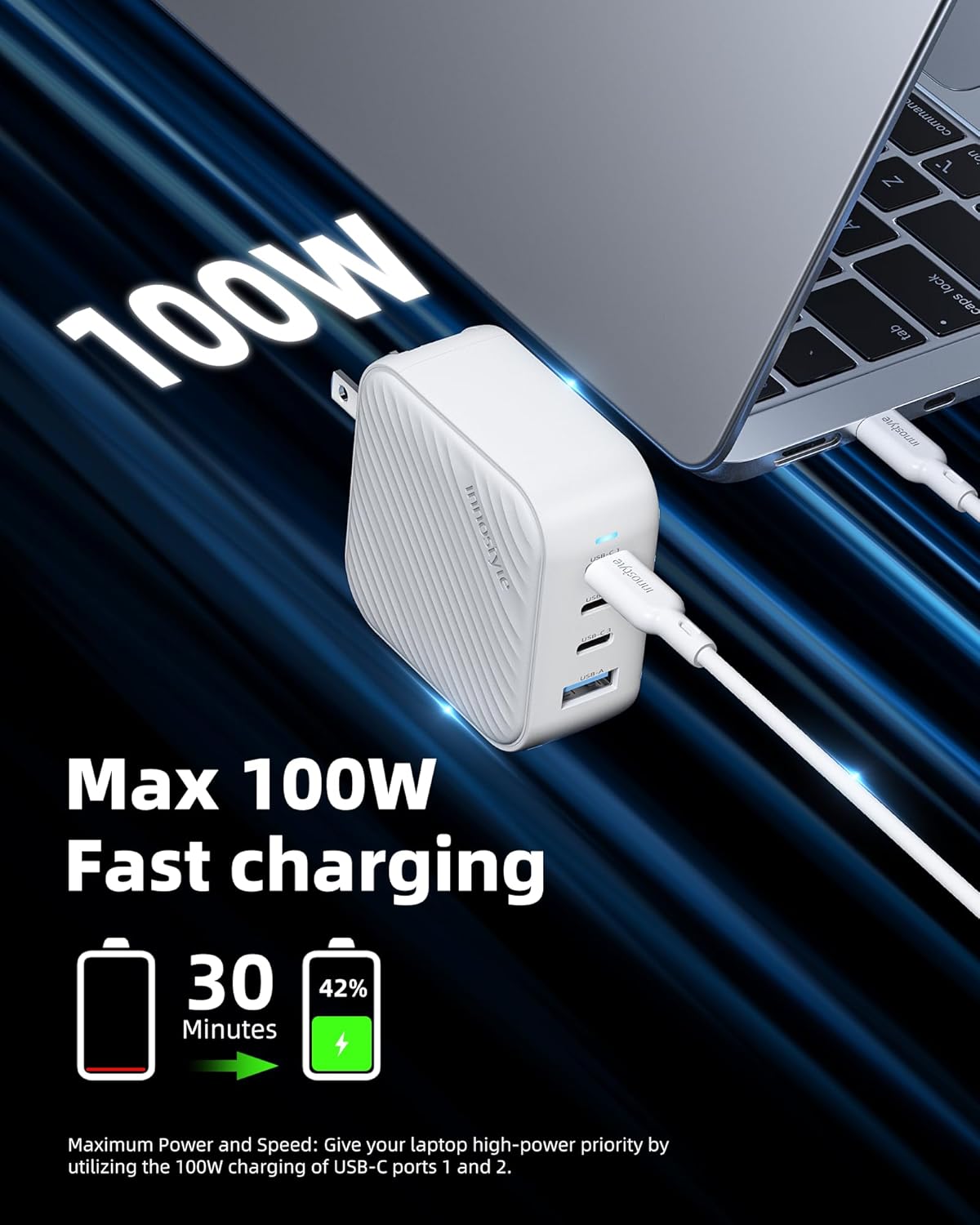 100W USB C Charger, 4-Port Wall Charger, 3 x USB-C Port Fast Charging Adapter, 1 USB-A - Fast Charging for MacBook Pro, iPhone Series, Galaxy S25, iPad, UK/EU Plug