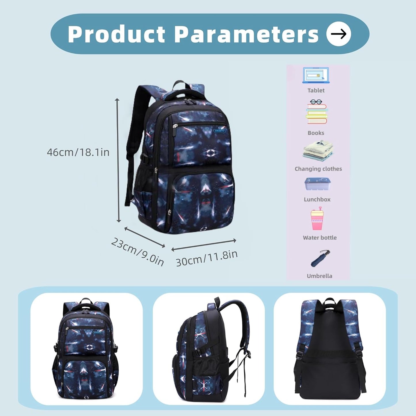 Galaxy Backpacks for Boys School Elementary, Water-resistant Boys Backpacks Middle School Bags, Dark-blue