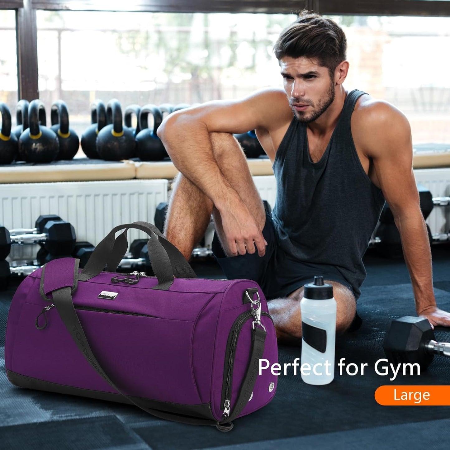 TOPDesign Gym Bag for Women & Men, Unisex Duffel Bag with Shoe Compartment & Wet Pocket for Travel Sports Gym (M Purple)