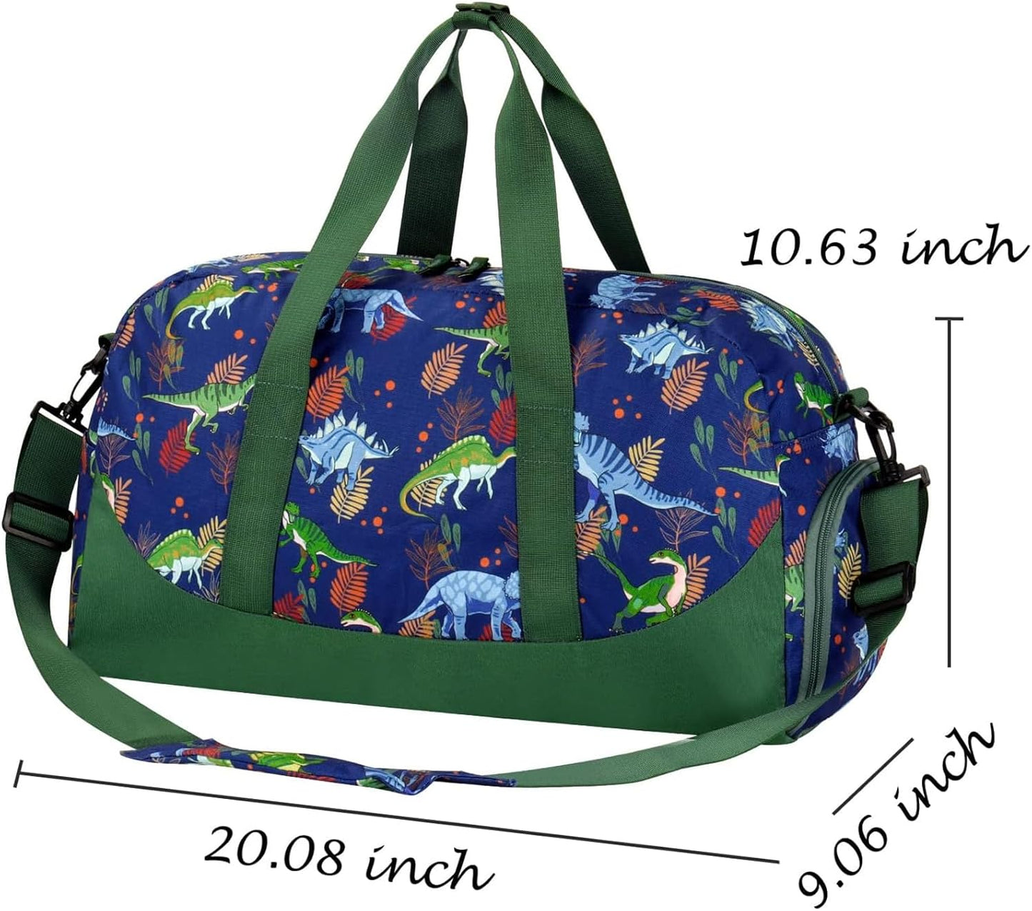 Choco Mocha Kids Dinosaur Duffle Bag - Boys Travel & Overnight Bag for Toddlers - Green