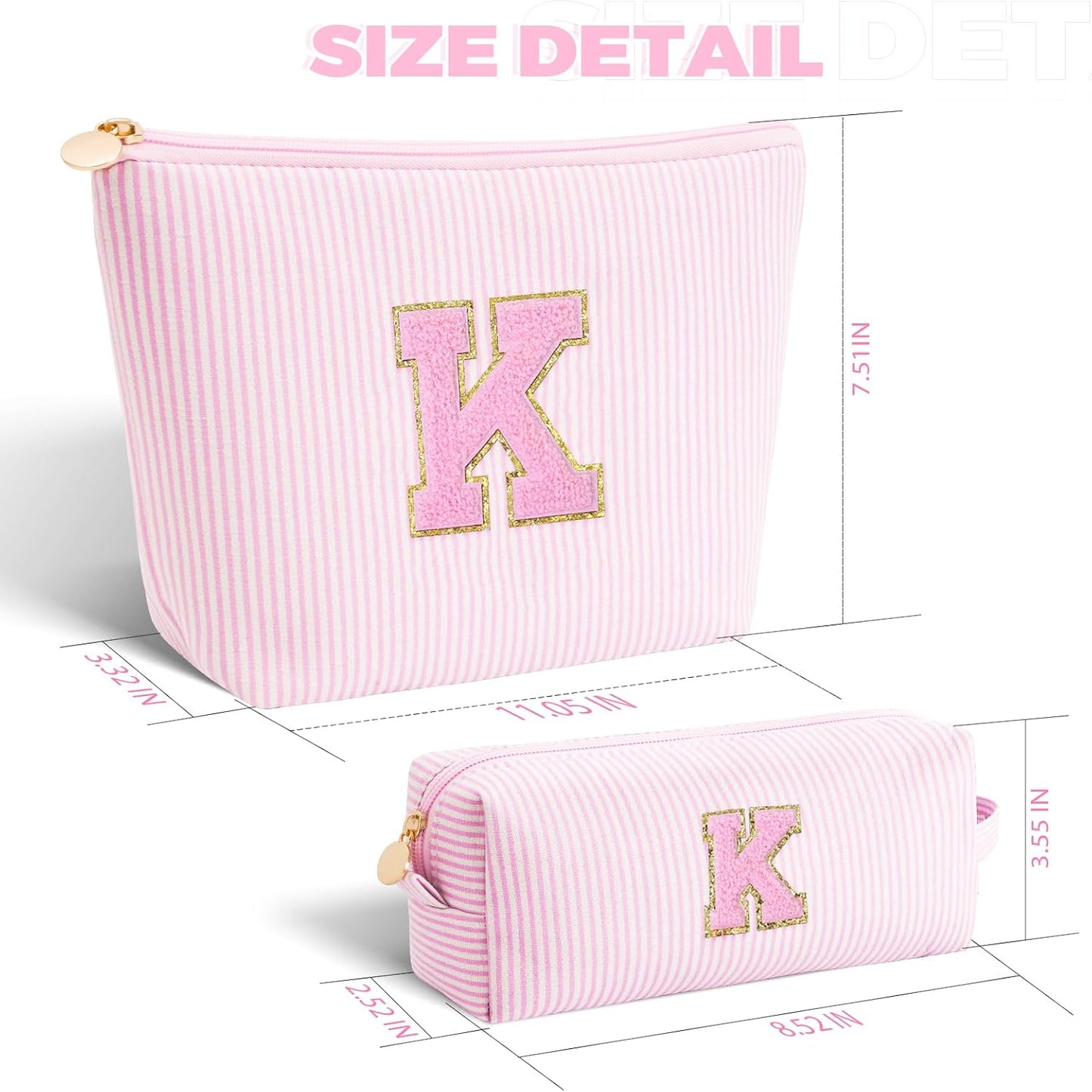 Monogrammed Gifts for Women - Cosmetic Bag for Teen,Initial Cute Makeup Bag Set for Women,Trendy Pouch for Niece Sister Friend Female Her,Birthday Gifts for Daughter - Pink,K