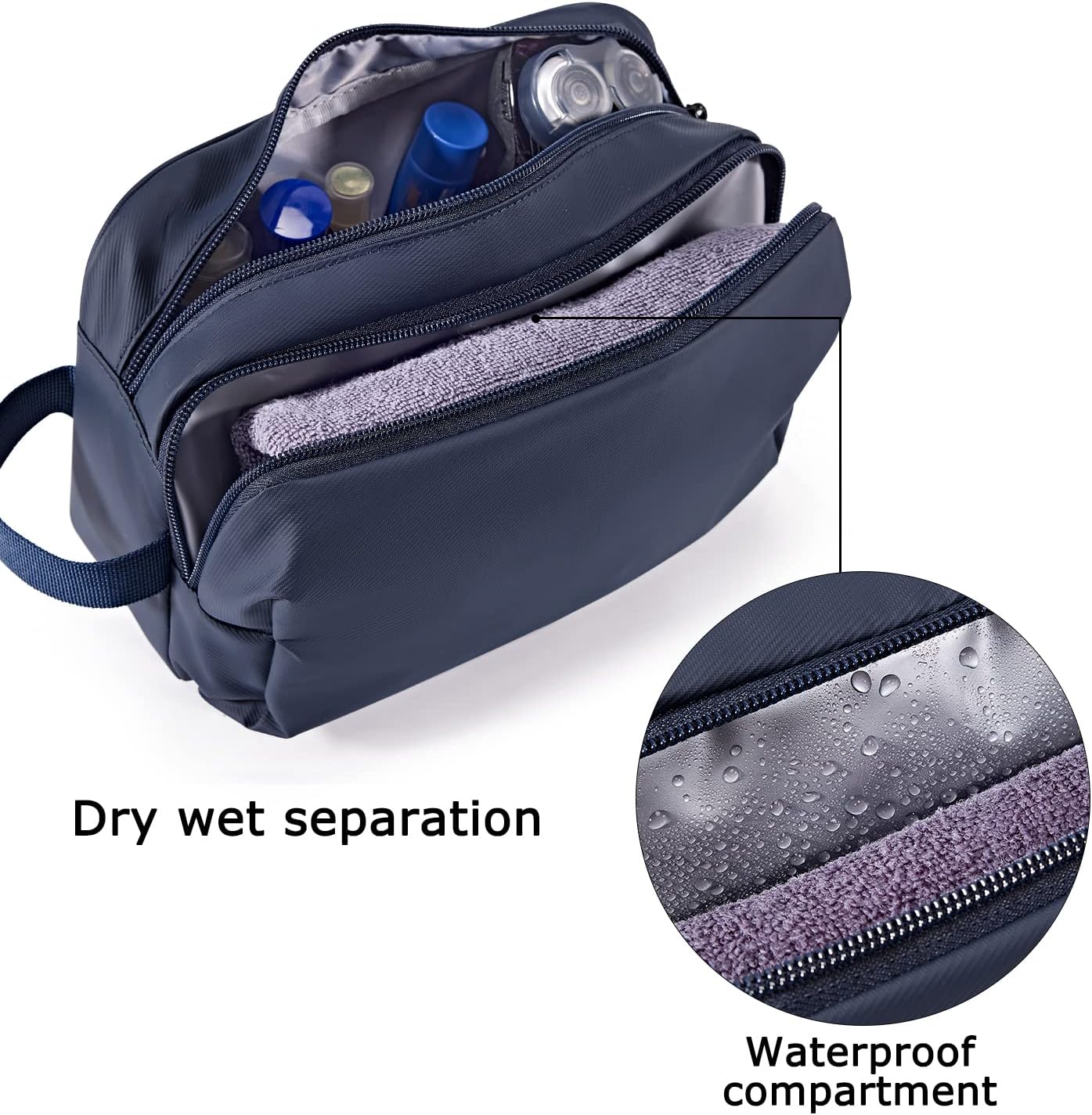 BAGSMART Toiletry Bag for Men, Travel Toiletry Organizer Dopp Kit Water-resistant Shaving Bag for Toiletries Accessories, Door Room Essentials,Navy Blue-basic
