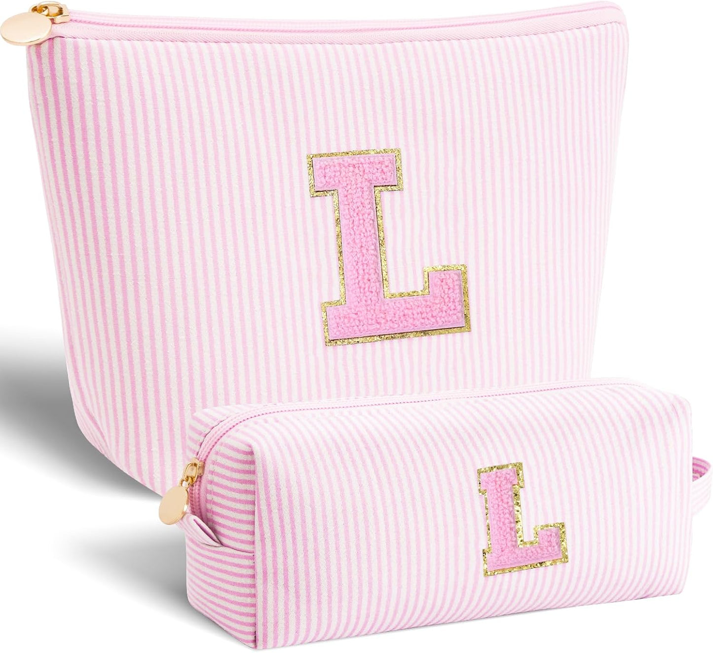Dance Recital Gifts for Girls - Cosmetic Bag for Teen,Initial Cute Makeup Bag Set for Women,Trendy Pouch for Niece Sister Friend Female Her,Birthday Gifts for Daughter - Pink,L