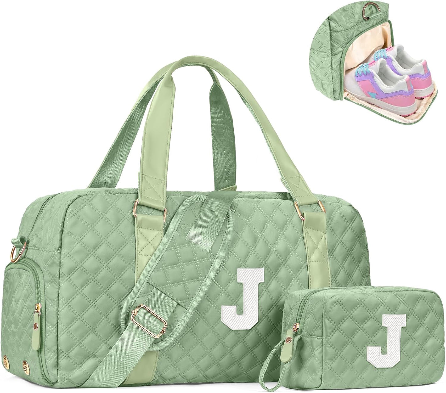 Initial Travel Duffle Bag Women Girls Gift: Personalized Weekender bags, Dance Cheer bag Sports for Girl, Kid Gymnastics Bags, Birthday Gifts for Women Girls Kids Teens Mom Teacher