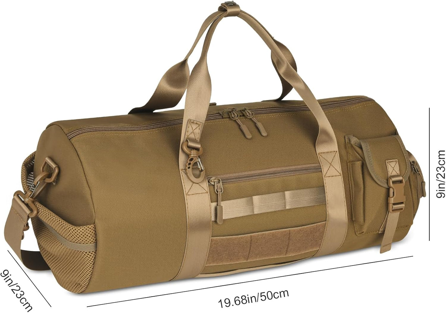 ArcEnCiel Medium Tactical Duffle Bag Men Gym Pack Molle Shoulder Bags Shoes Storage Sports Handbag with Patch(Coyote Brown)