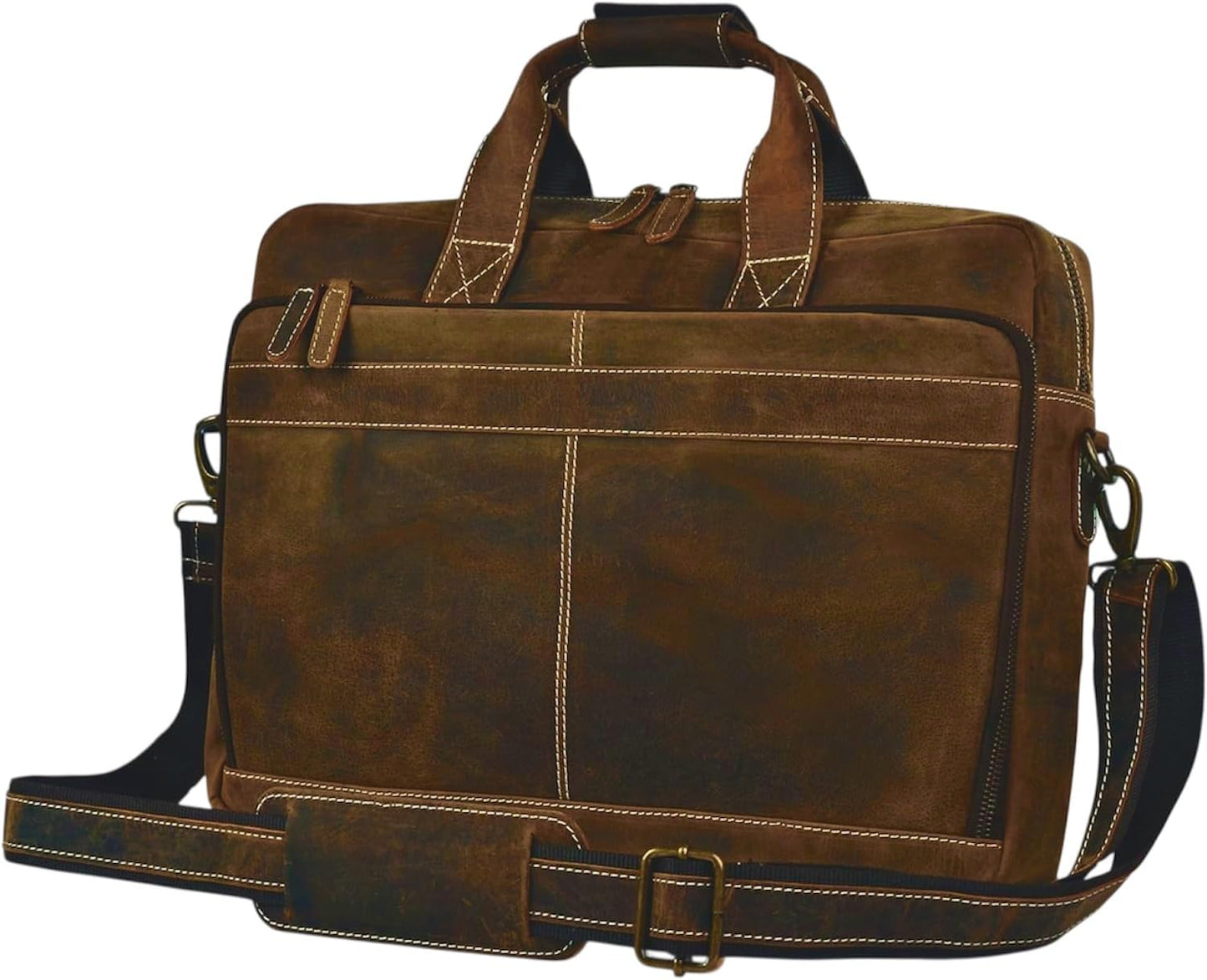 16 Inch Full Grain Leather Laptop Messenger Briefcase Bag for Men - Leather Satchel for Business Travel and Office Crossbody Shoulder Bag - Brown