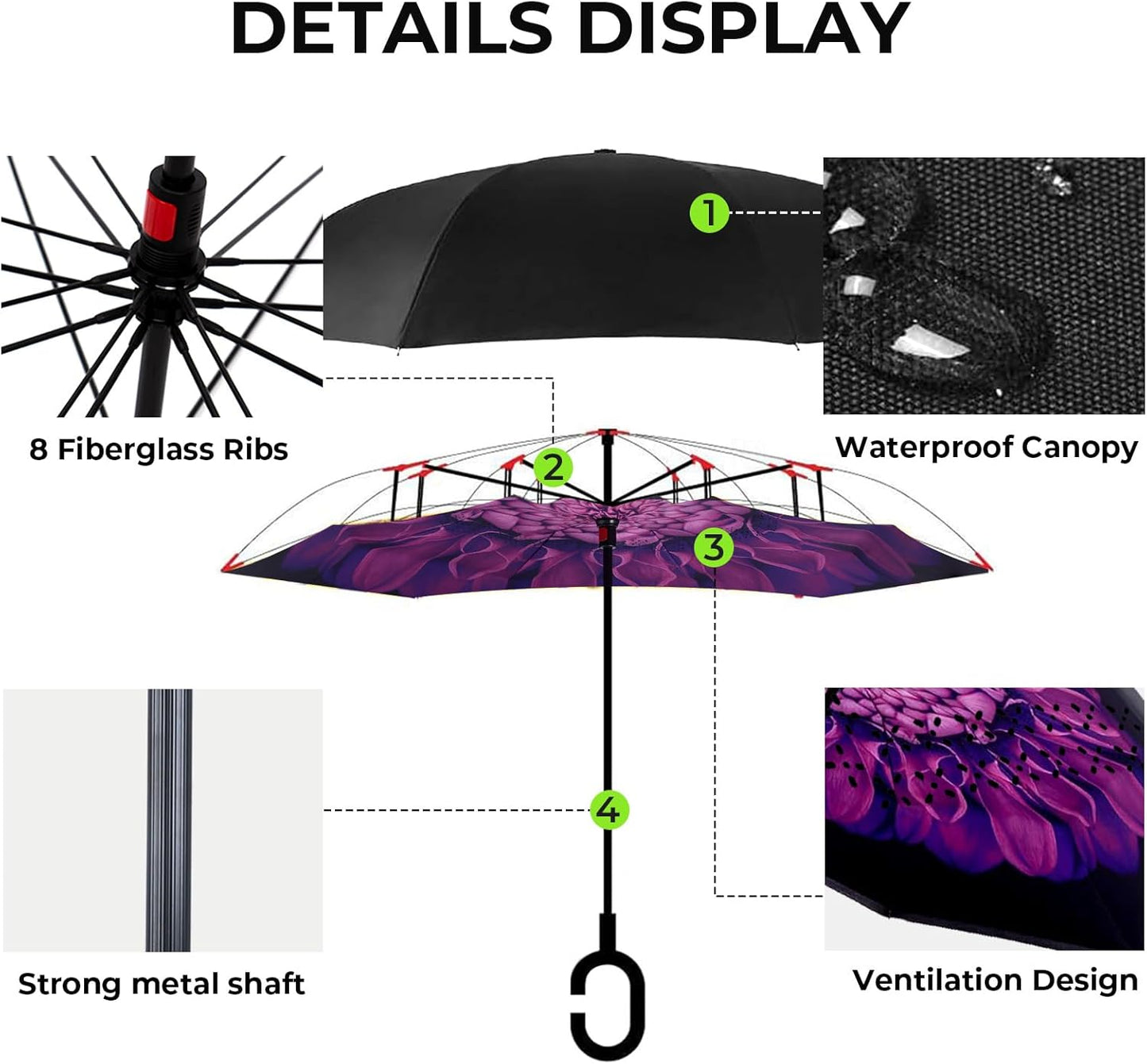 LLanxiry Windproof Inverted Umbrella, Large Reverse Umbrellas for Rain with C-shaped Handle Big Upside Down Inside Out Umbrella for Women & Men