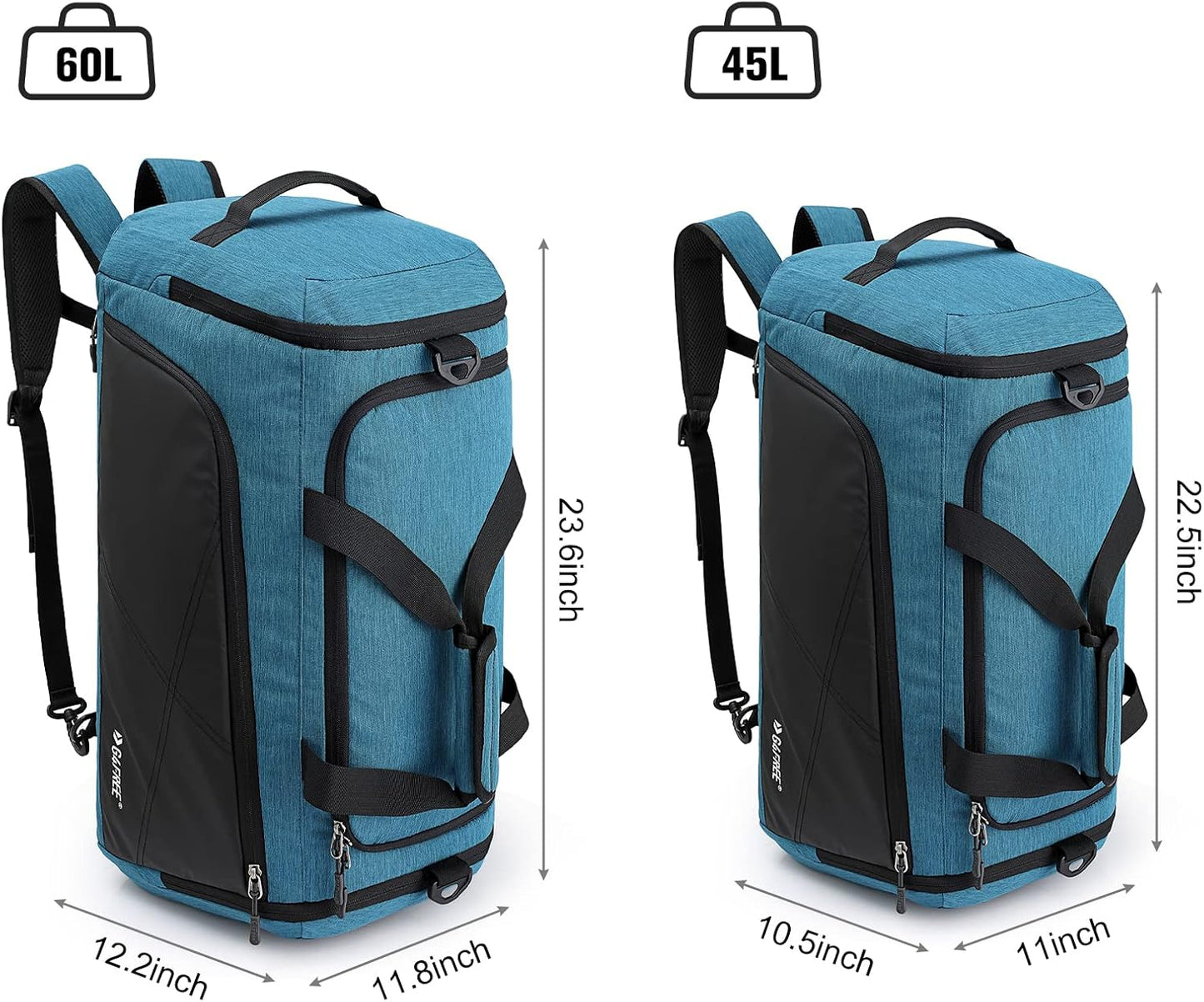 G4Free 45L/60L 3-Way Duffle Backpack Gym Bag with Wet Pocket & Shoes Compartment Sports Travel Weekender Overnight Duffel Bag