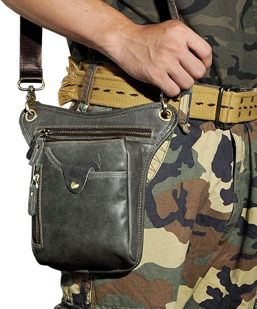 Leather Waist Pack Drop Leg Bag for Men Women Belt Bumbag Multi-Purpose Motorcycle Bike Outdoor Sports Tactical Cycling Riding Hiking Camping Pouch