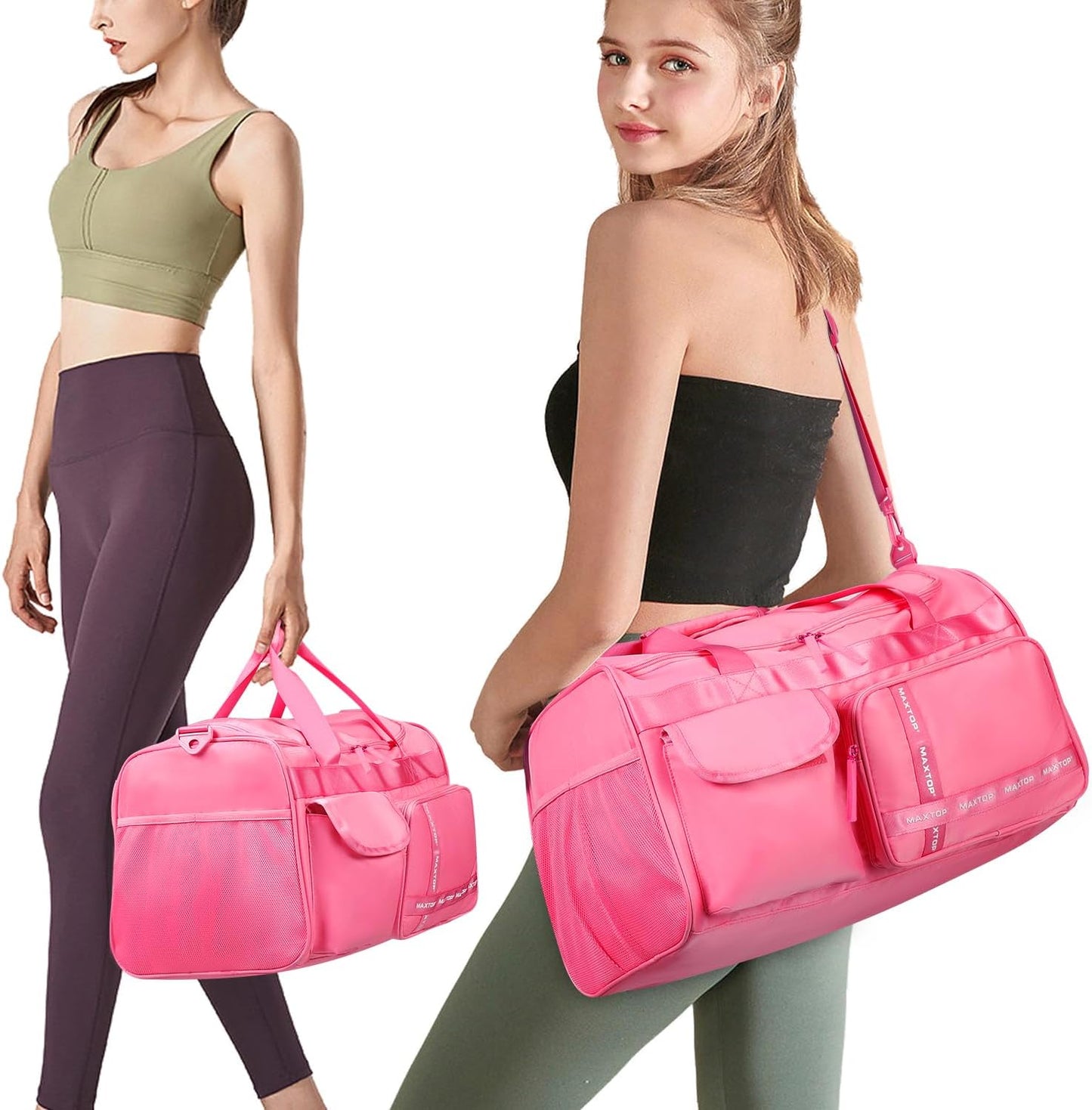 MAXTOP Gym Bag for Women Men Travel Duffle Bag Large Capacity Carry On Weekender Overnight Bag With Shoe Compartment Gym Tote Dry Wet Separation Duffel Bag for Travel