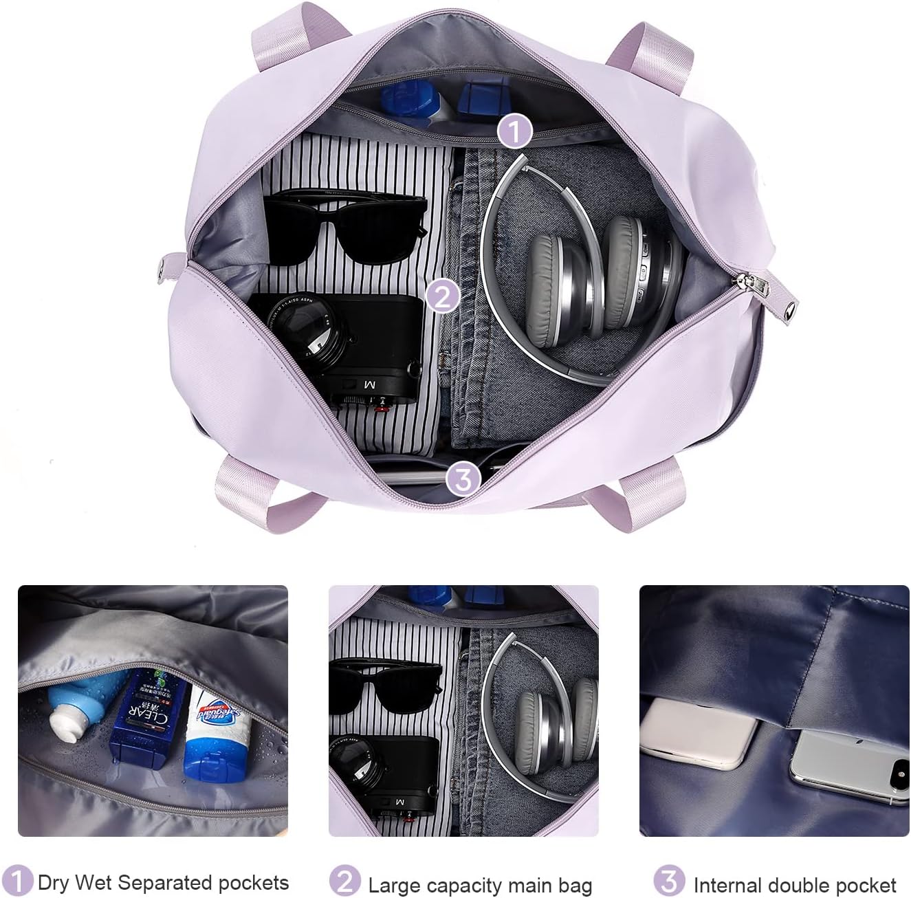 Travel Duffel Bag, Sports Tote Gym Bag, Shoulder Weekender Overnight Bag for Women