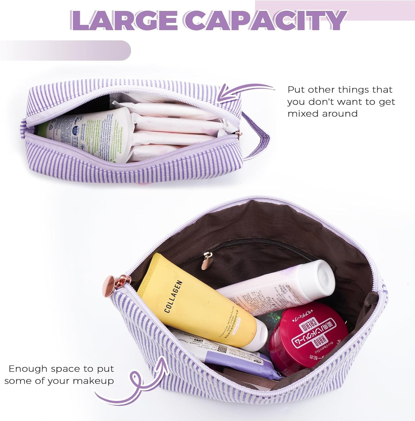 Personalized Makeup Bag for Women Girls - Fashion Cosmetic Bag Trendy Travel Toiletry Bag with Initials Letter - Teen Gifts - Lavender,G