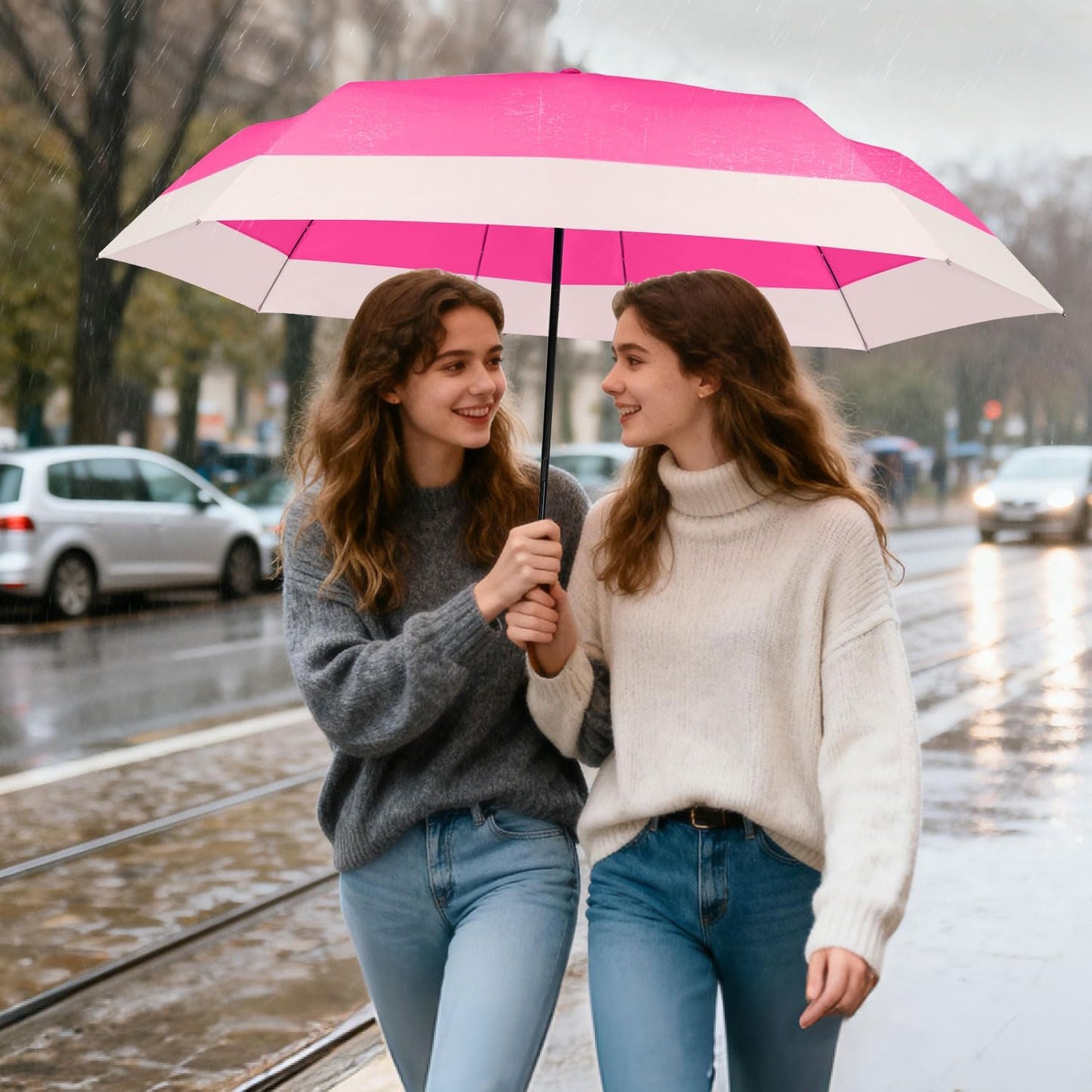 Lejorain Compact Golf Umbrella Large - 54inch Travel Big Portable Automatic Folding Umbrella Windproof for Men Heavy Duty 210T Dupont Teflon Coated Umbrella for Rain