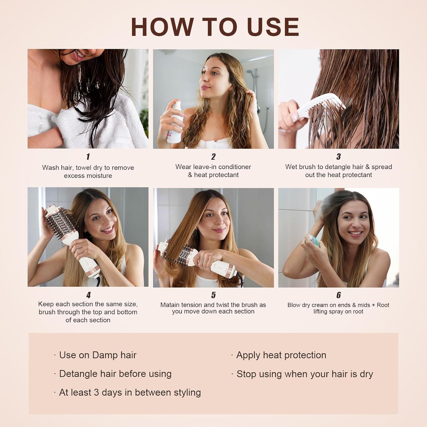 1200W Big Size Professional Hair Dryer Brush Blow Dryer Brush in One, 110v-220v Hot Air Straightener Brush for Smooth Frizz-Free Blowout, Fast Dry & Style