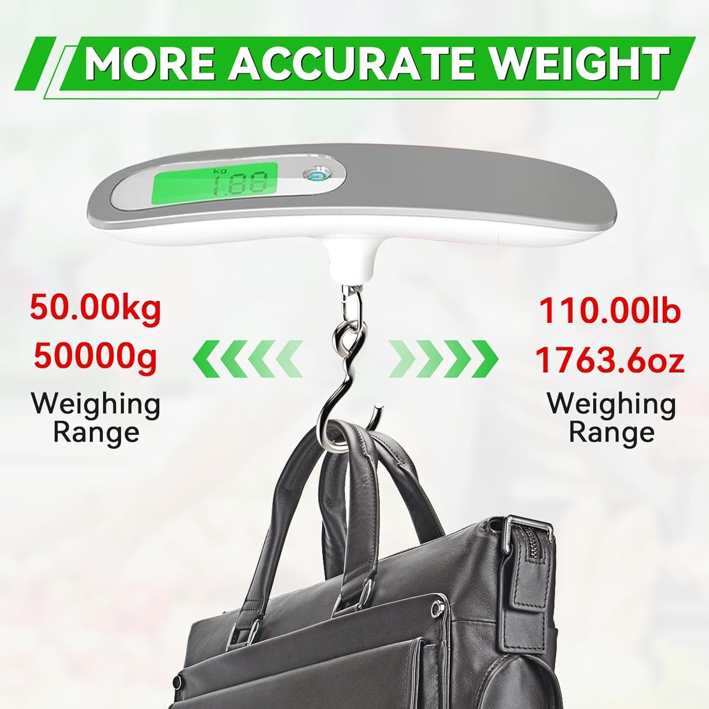 110 lbs Luggage Weight Scale Digital High Precision Scale Portable Handheld Scale with g/oz/kg/lb Travel Accessories Scale Luggage Scale Cover Backlit LCD Display