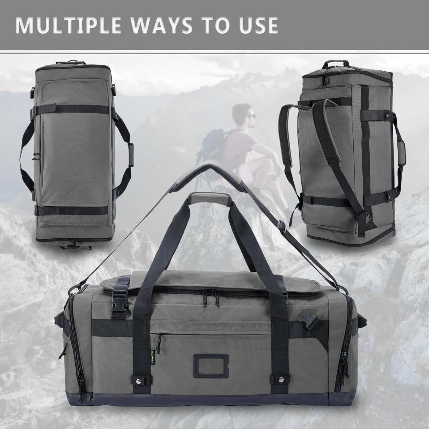 Large Duffle Bag for Travel - Men & Women, Foldable Gym Duffle Backpack, Heavy Duty Tactical Military Canvas Duffel Bags, Extra Big Carry On with Shoe Pockets, Waterproof (80L/103L)