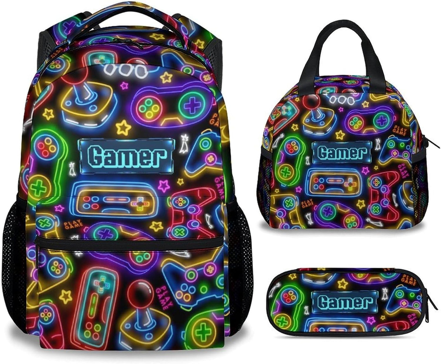 Kids Backpack Boys - Large Capacity School Bags with Lunch Bag Set - Cool Gamer Bookbag for Middle School & Travel - Kid School Supplies