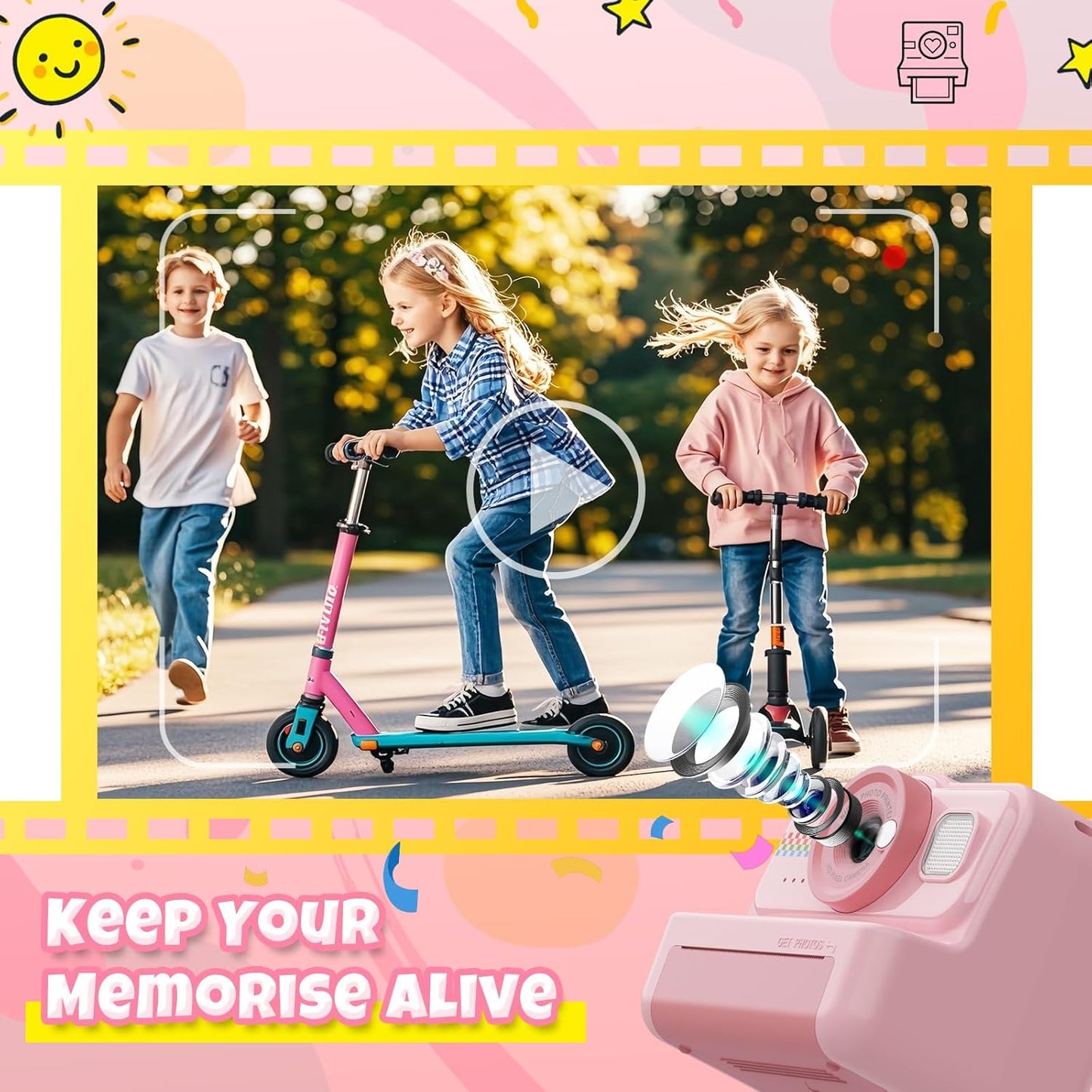 Kids Instant Print Camera, 1080P HD with 3 Rolls Print Paper & 32GB Card, Selfie Digital Camera for Kids, Ideal Gift for Boys & Girls Age 3-14 (Pink)