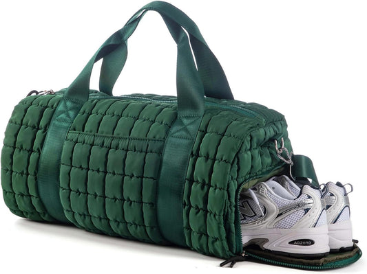 Quilted Duffel Gym Bag for Men and Women Carry On Travel Sport Weekender Bag, Dark Green