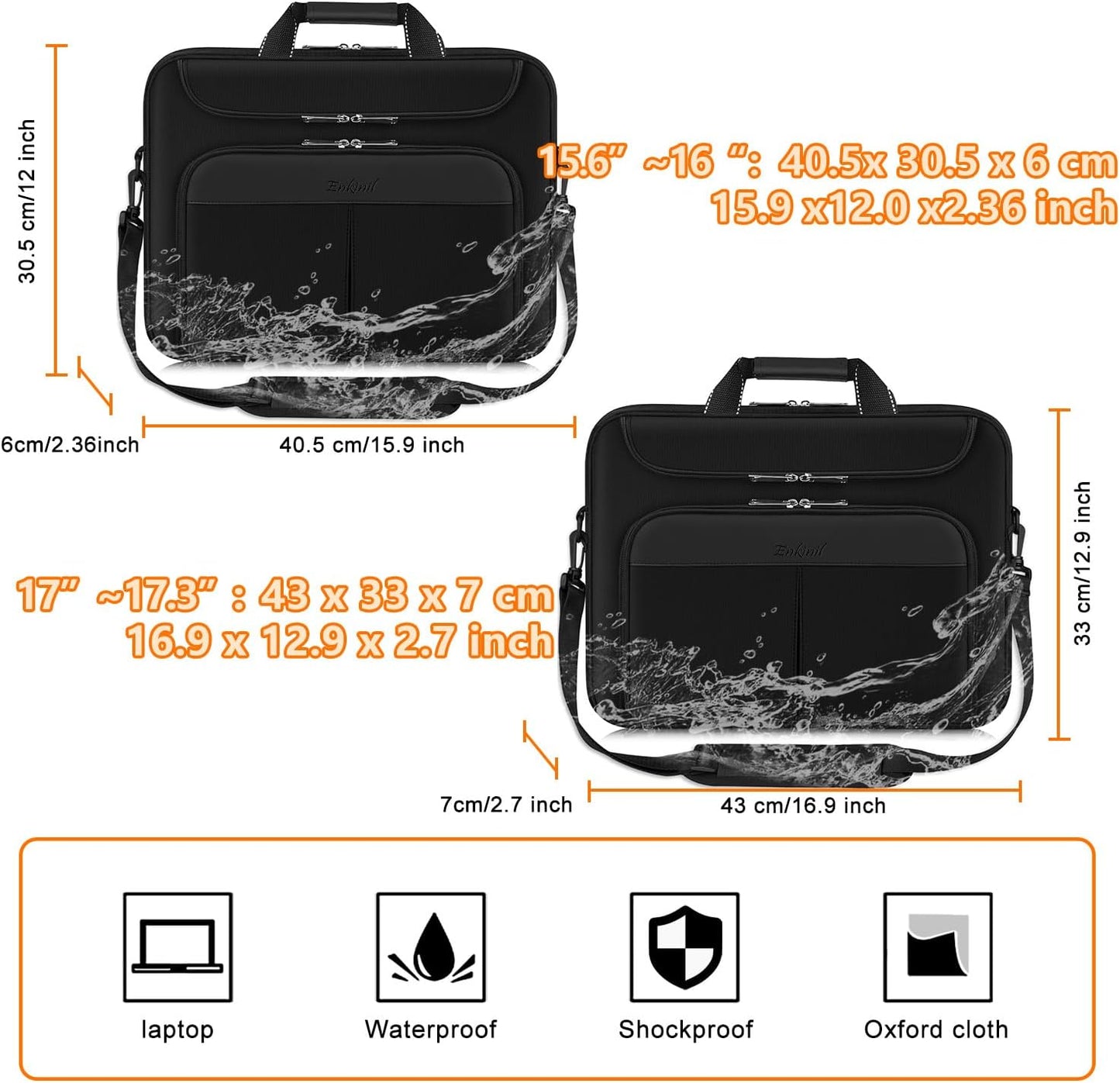 17 inch Waterproof Protective Laptop Messenger Briefcase with Adjustable Shoulder Strap, Men Women Travel/Business Bag Compatible with HP ZBook,ThinkPad,DELL Inspiron