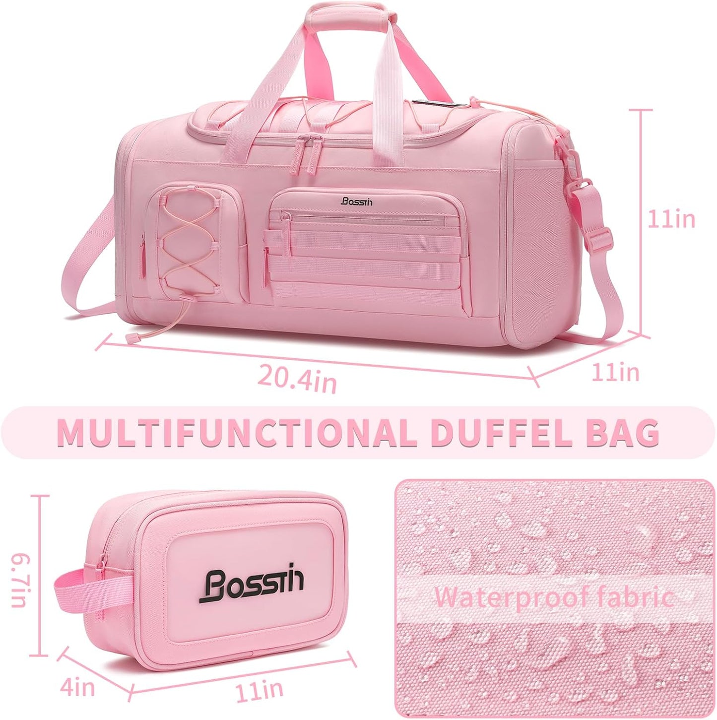 Bosstin Gym Bag for Women & Men,45L Travel Duffle Sports Duffel Bag Gym Weekender Overnight Backpack with Shoe Compartment (3PINK)