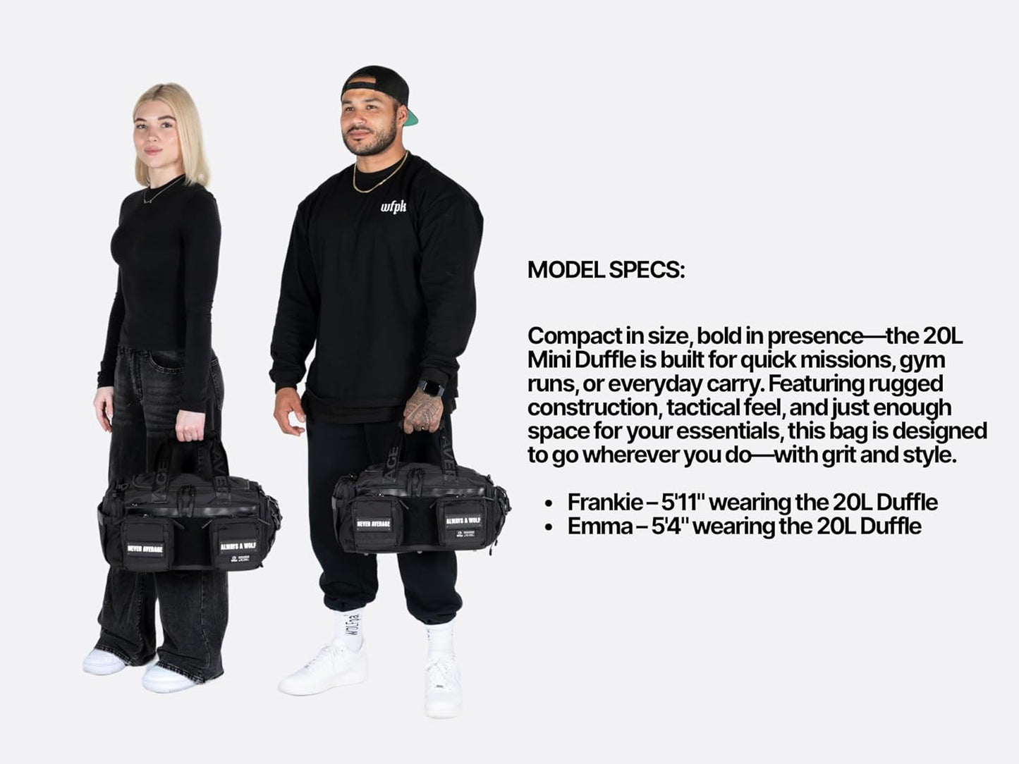 WOLFpak 20L Mini Duffle Bag for Gym & Travel | Waterproof Carry-On Weekender Bag with Shoe Compartment, Hard Bottom, and Tactical Molle System (Nightshade)