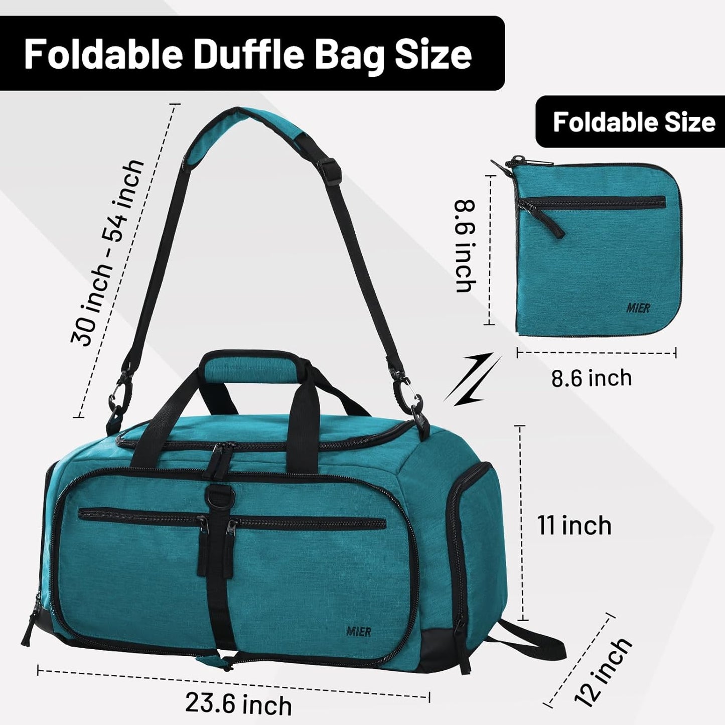 MIER Foldable Duffle Bag with Shoe Compartment 50L Travel Duffel Bags for Men Women Packable Overnight Bag for Camping Gym Weekender, Teal