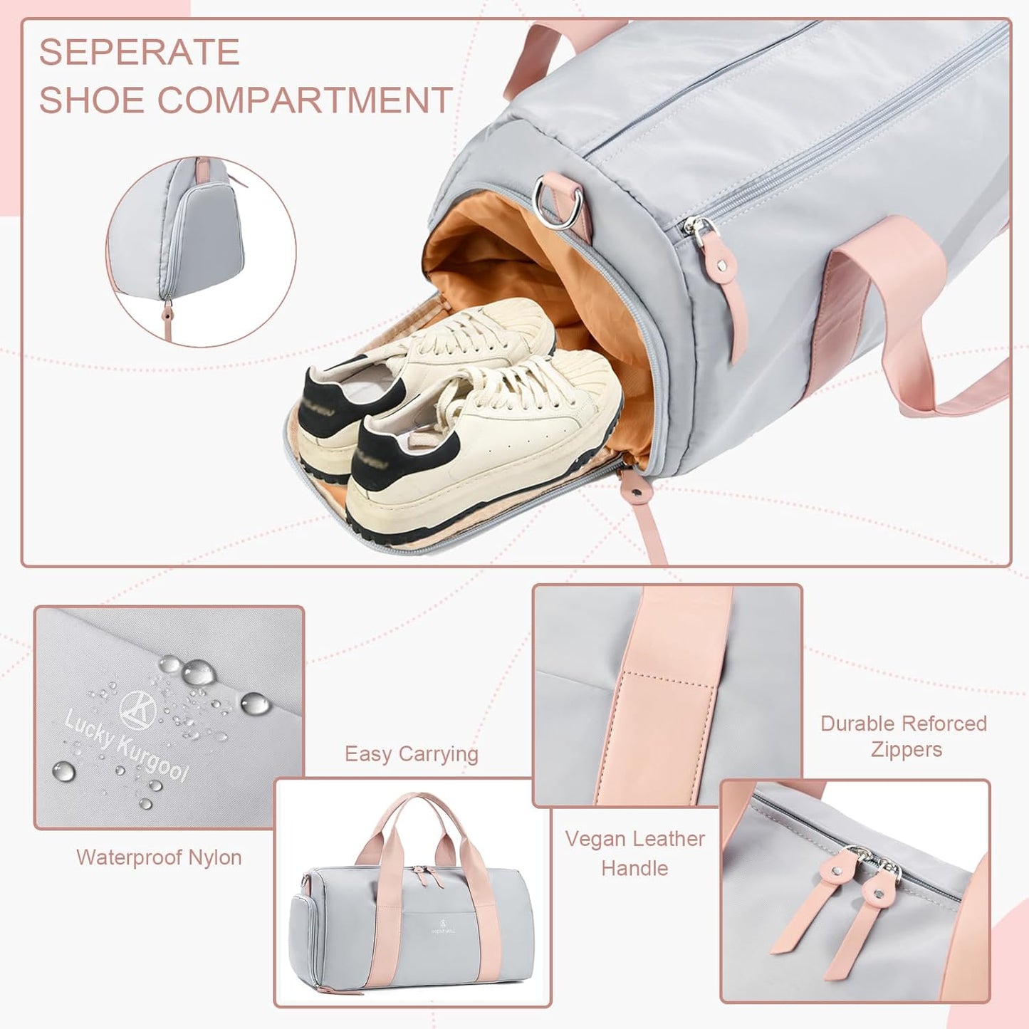 Gym Bag for Women, Duffle Bag for Travel with Shoe Compartment and Wet Pocket, Lightweight Carry on Weekender Duffel Bags, Water Resistant