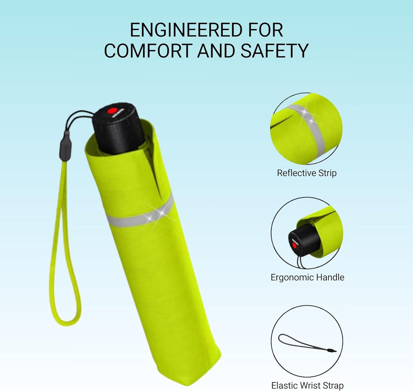 Knirps Rookie Manual Rain Umbrella for Elementary and Middle School Kids – 35.4" Canopy with Reflective Safety Stripe, Carrying Case Included