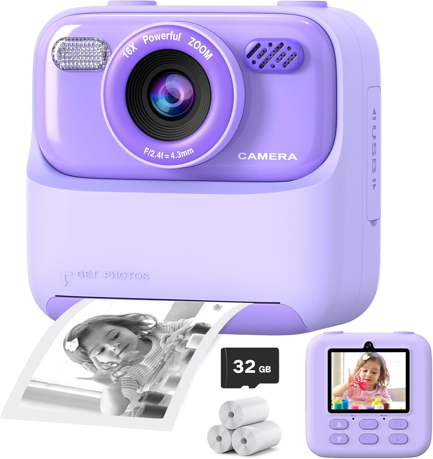 Kids Instant Digital Cameras for Boys and Girls, 1080P HD Dual-Lens Selfie Digital Camera with Print Paper & 32G Card, Christmas Birthday Gifts Toys for Toddler and Teenagers Age 3-16 Years Old