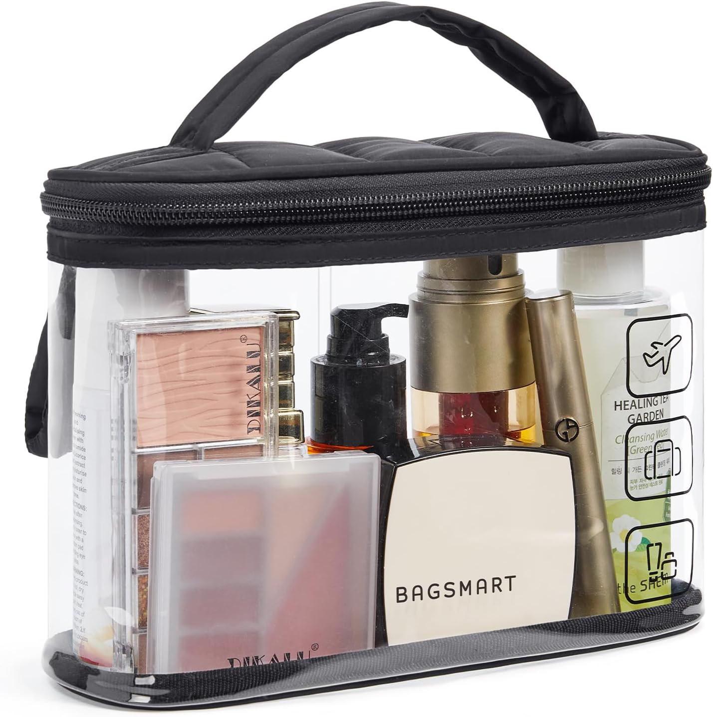 BAGSMART TSA Approved Toiletry Bag, Clear Makeup Cosmetic Bag Organizer, Quart Size Travel Bag for Toiletries, Carry-on Travel Accessories Essentials, 1 Pack-Black