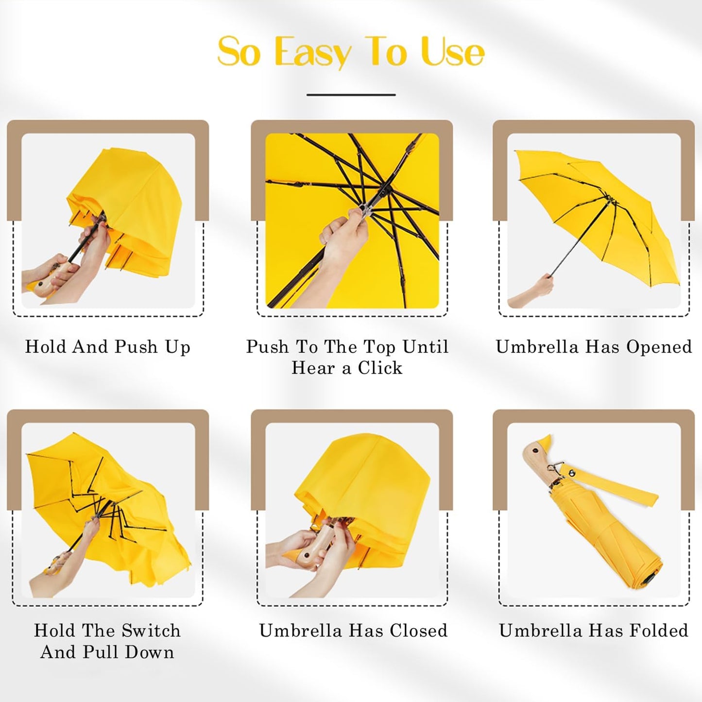 Cute Duck Handle Umbrella - Compact Travel Yellow Duck Head Umbrella for Adults and Girls