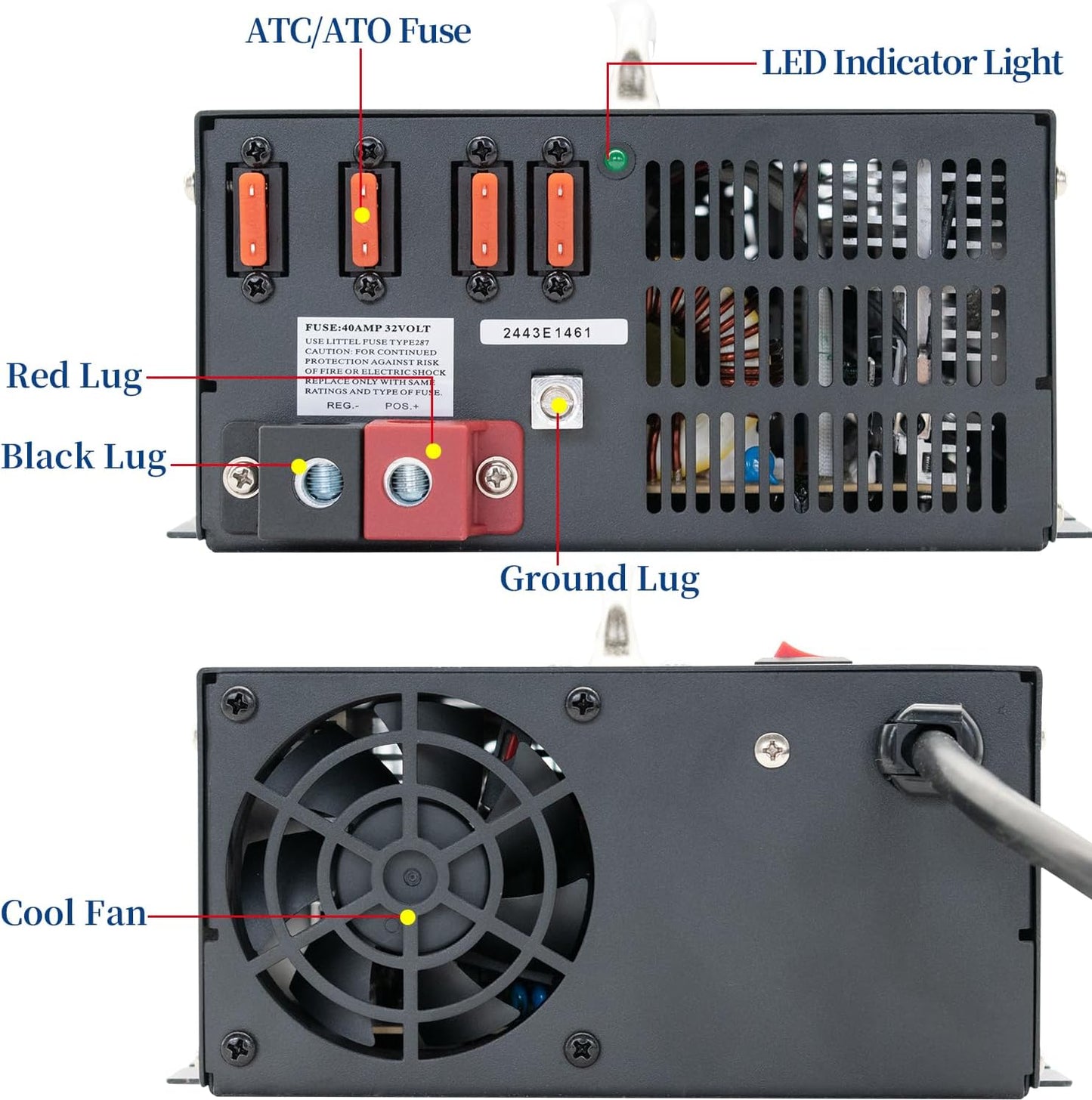 100 amp Power Converter for rv Camper with Handle and 15ft Cables,Battery Chargers with 3 Stage Smart Charging Mode for rv 110/120 VAC to DC 12V, with Voltage Display