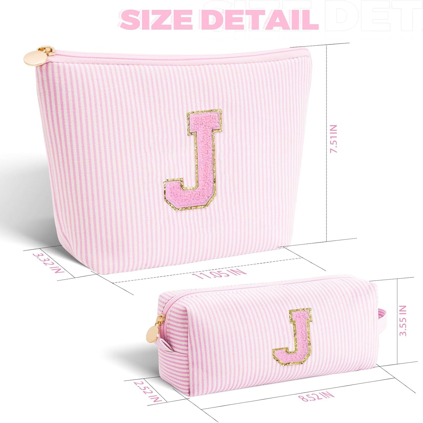 Monogrammed Gifts for Women - Cosmetic Bag for Teen,Initial Cute Makeup Bag Set for Women,Trendy Pouch for Niece Sister Friend Female Her,Birthday Gifts for Daughter - Pink,J