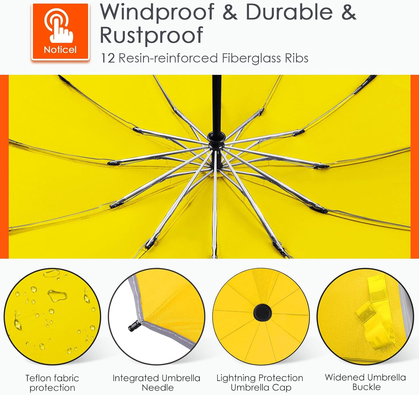 Bodyguard Inverted Umbrella - Large Windproof for Rain & Sun, Compact Reverse With Reflective Stripe, Teflon-Coated for Women Men, Travel Folding With Cover Bag