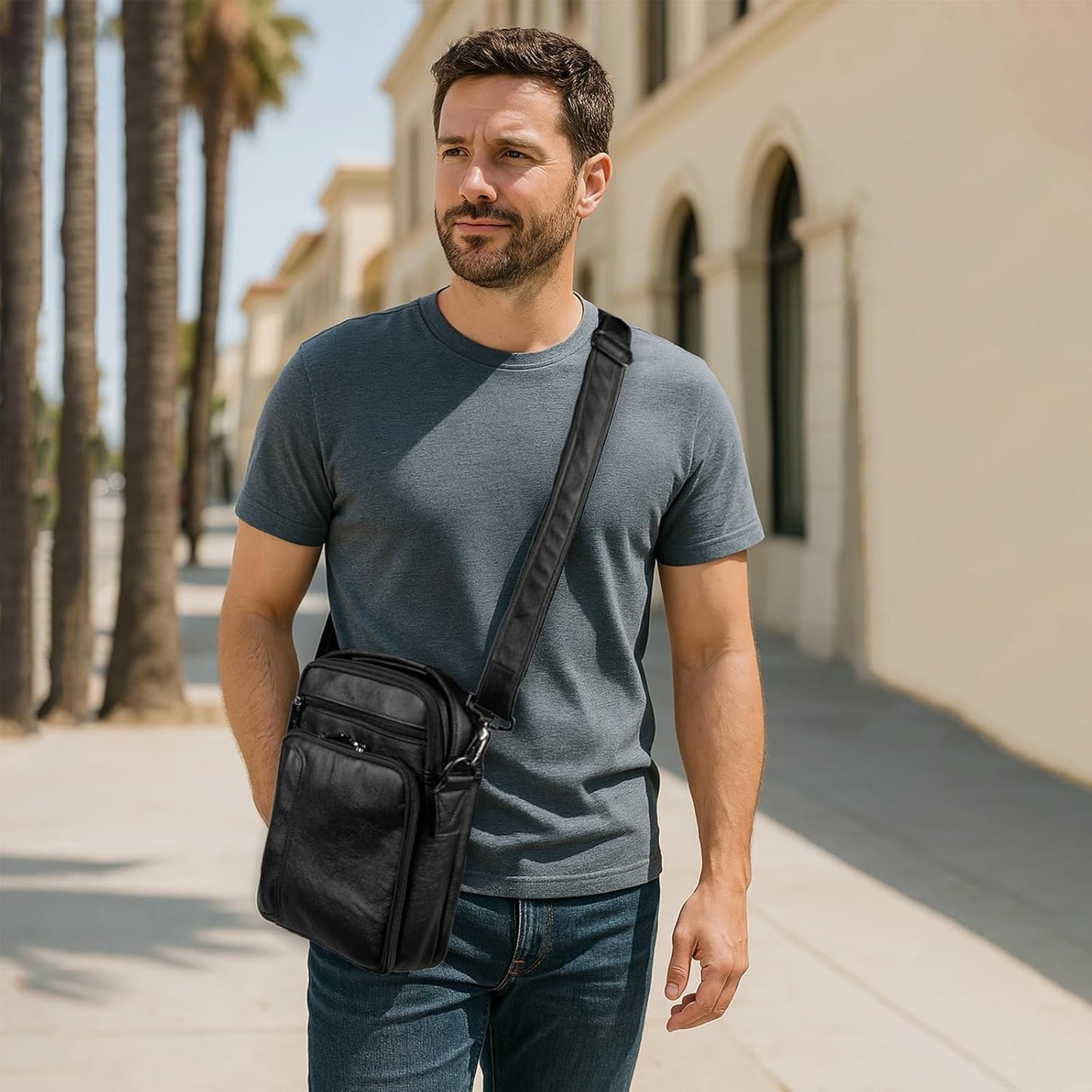 Leather Small Messenger for Men - Women Shoulder Chest Travel Bag - Crossbody Bag