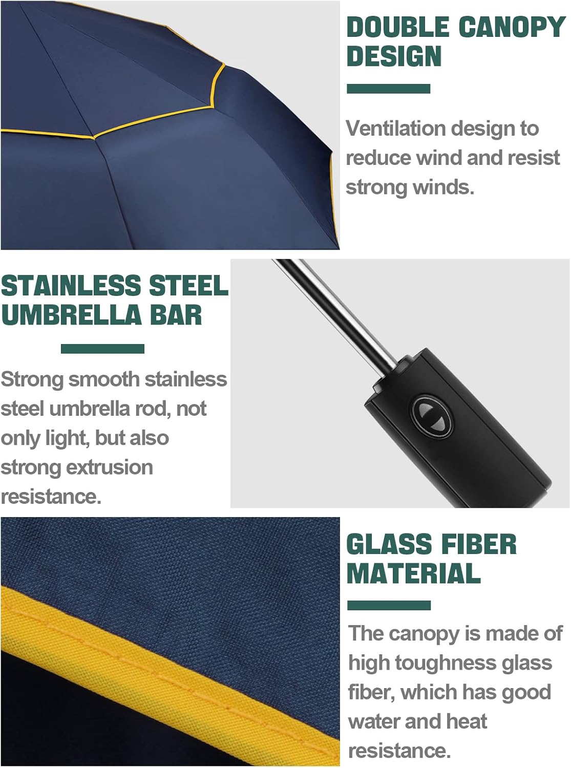 Kalolary 62 Inch Automatic Golf Umbrella - Extra Large Folding, Windproof, Compact, Double Canopy, Travel Folding, Oversize Rain Umbrella for Home Family Use