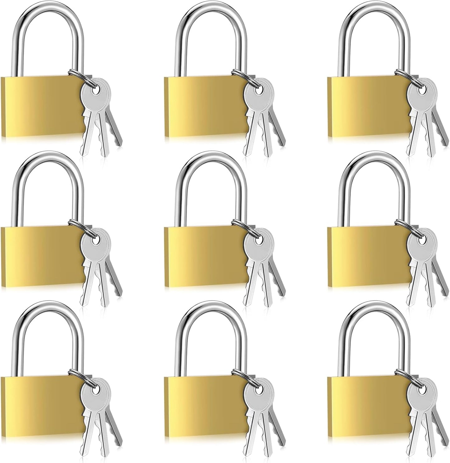10pcs Solid Brass Keyed Padlock, Small Yellow Gym Lock, Strong Padlock with Same Key for Luggage Toolbox (50mm)