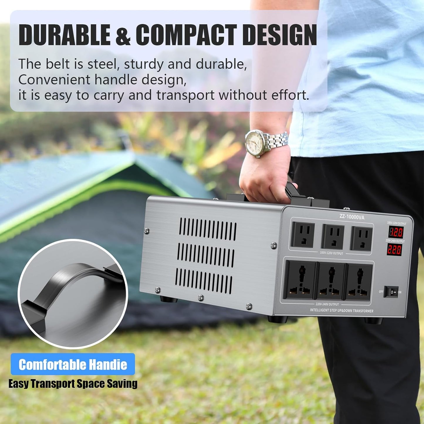 10000W Voltage Converter Auto Transformer,110/120/220/240V Heavy Duty Step Up/Down Power Converter Transformer with 3 US Outlets,3 Universal Outlets, LCD Display,Resettable Circuit Breaker Protection