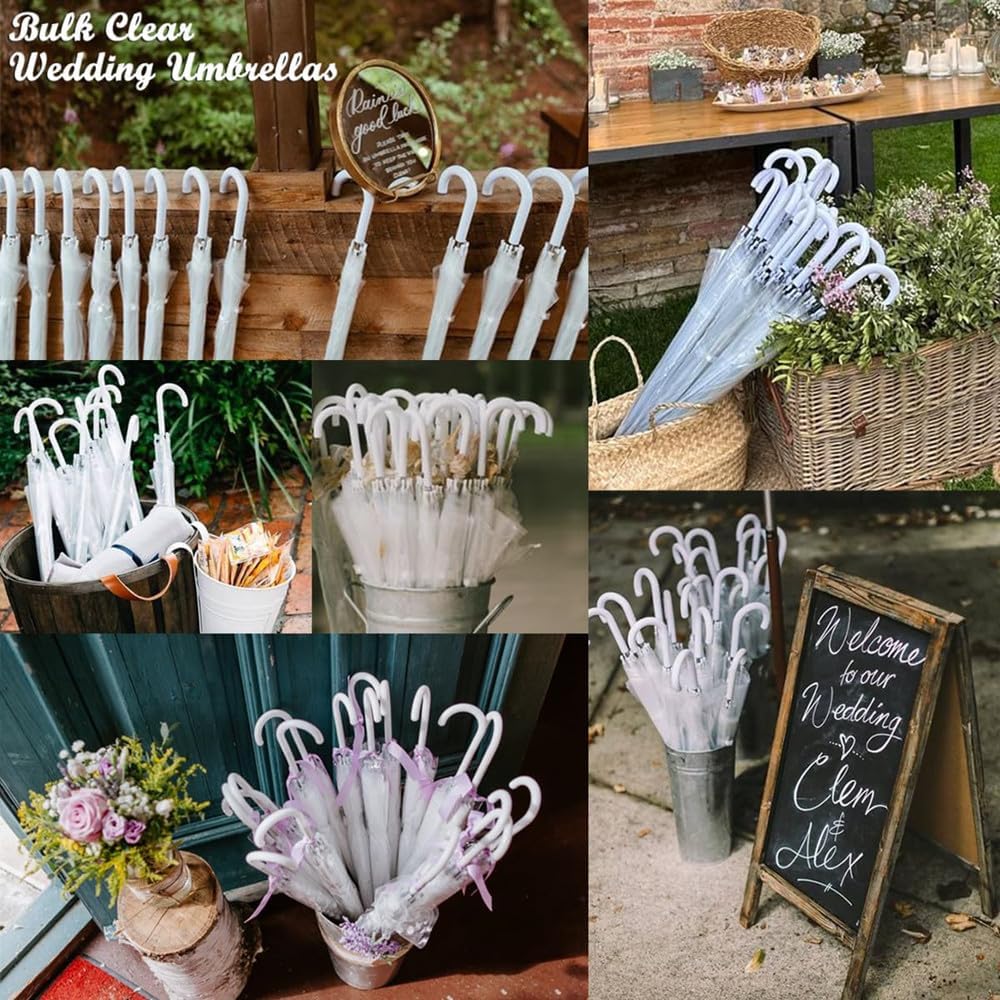Umbrella Wedding Style Stick Umbrellas Large Windproof Bubble Umbrellas Rain Umbrellas with J Hook Handle for Bride Groom Gift