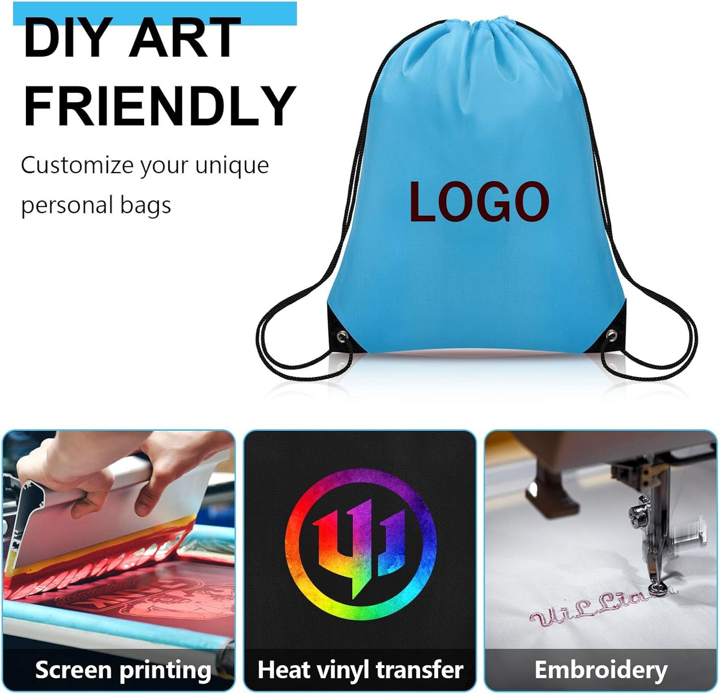 150Pcs Drawstring Backpack Bulk Cinch Sackpack Drawstring Bags Nylon for Gym Party Trip(Sky Blue)