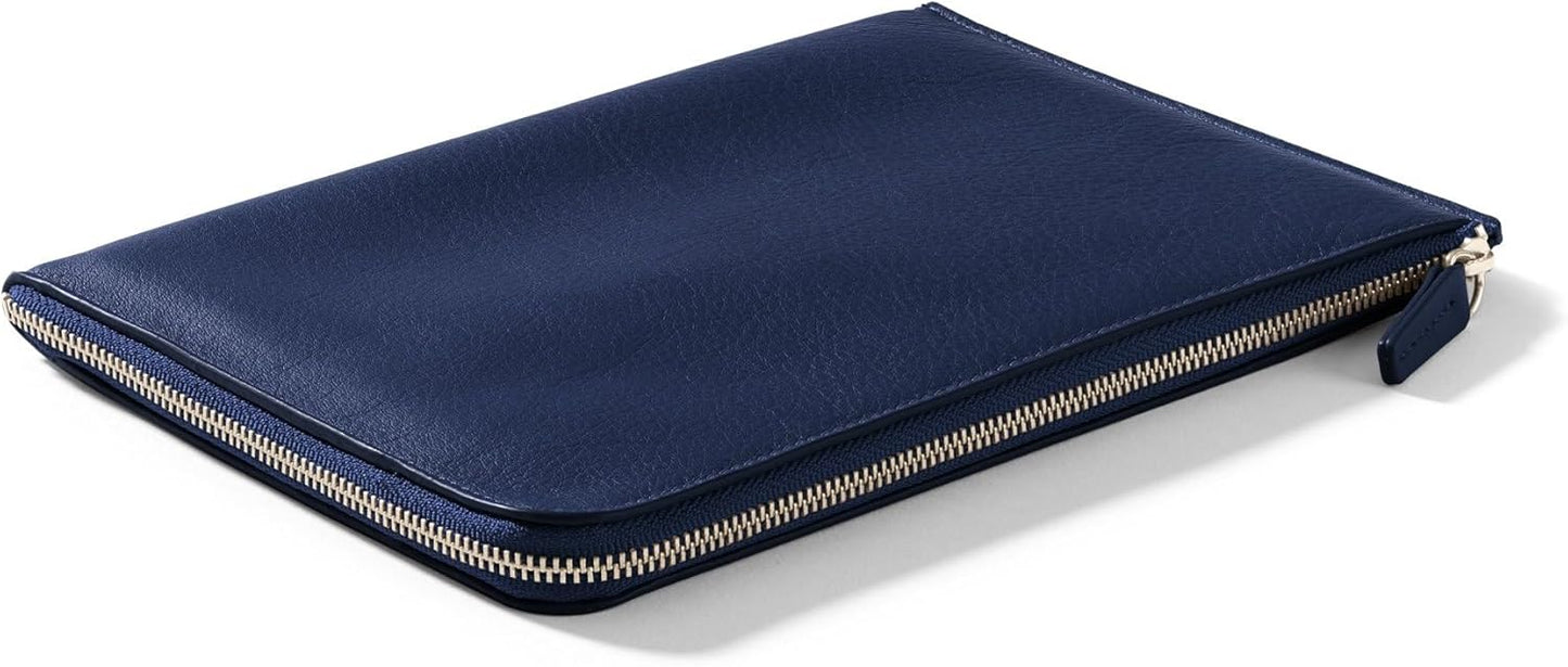 Leatherology Navy Blue Slim Zip Travel Wallet – Full Grain Leather Passport & Card Organizer