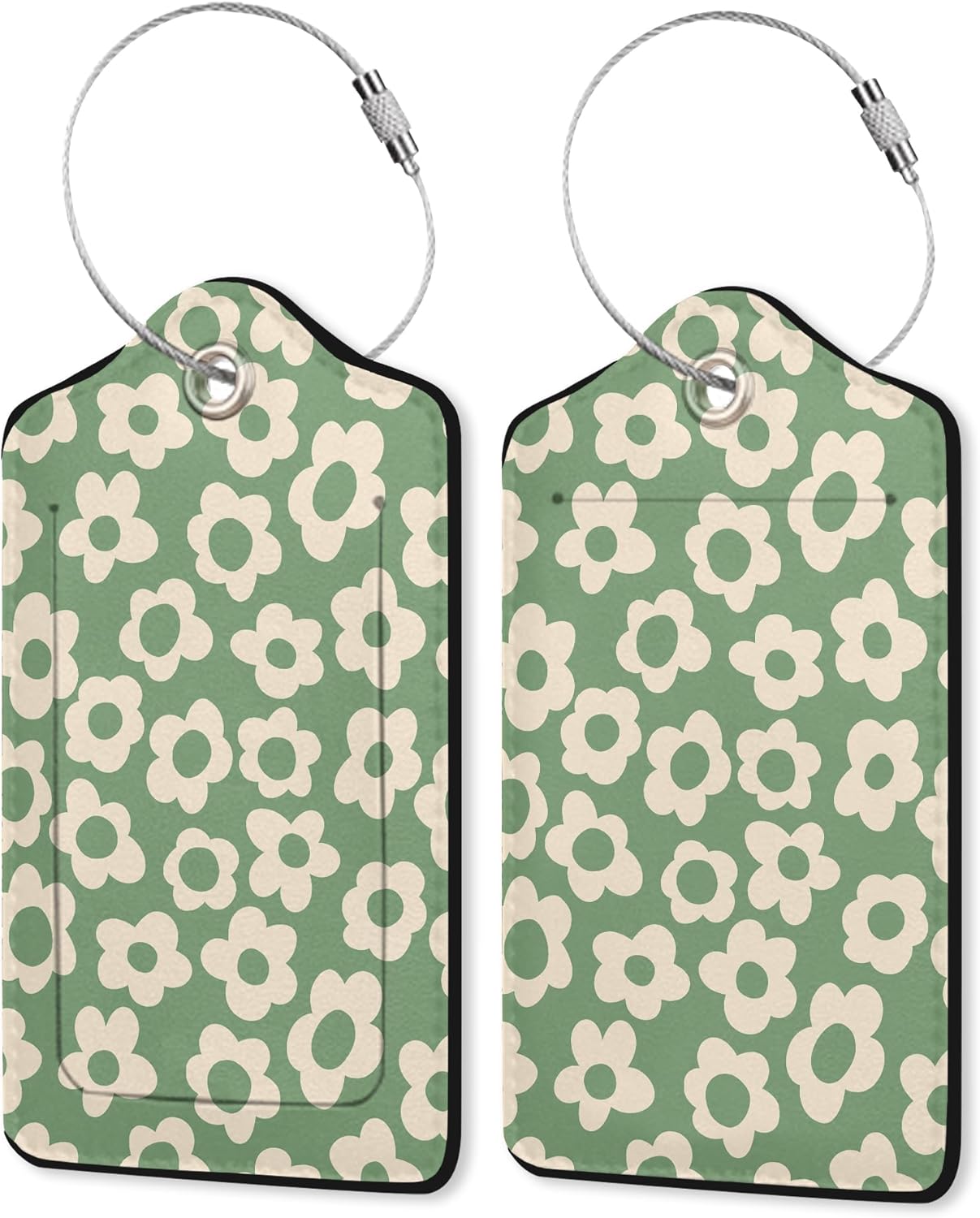 Leather Luggage Tags for Adults Teens,2 Pack Vintage Groovy Flowers Travel Bag Suitcase Labels with Stainless Steel Loop ID Tags Card Baggage Bag Label