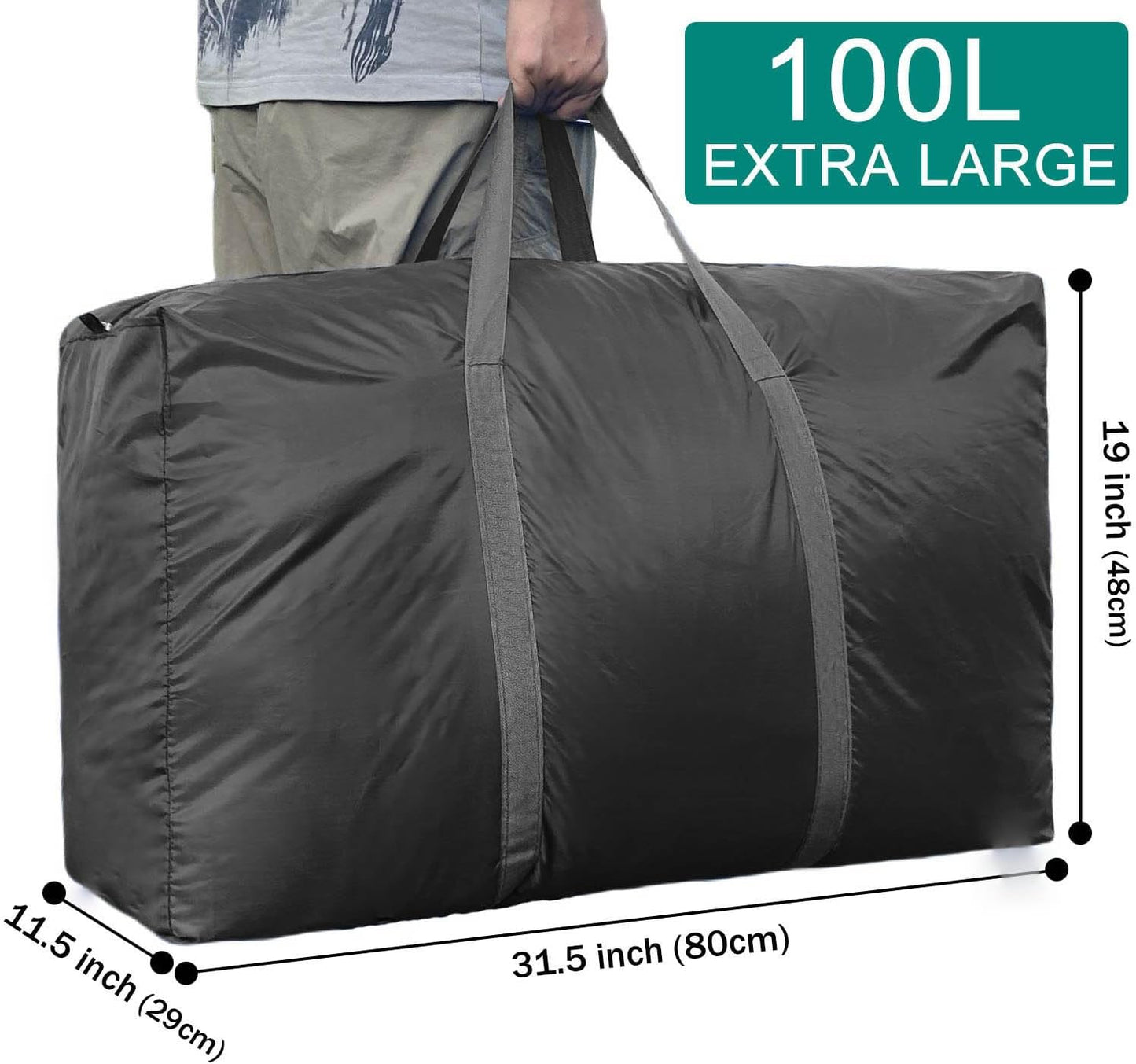 100L Extra Large Storage Bags, Big Moving Bags with Strong Zippers & Carrying Handles, Packing Bags for Moving, Storage, Travel and Camping, Storage Totes For Space Saving (Black, 4 Pack)